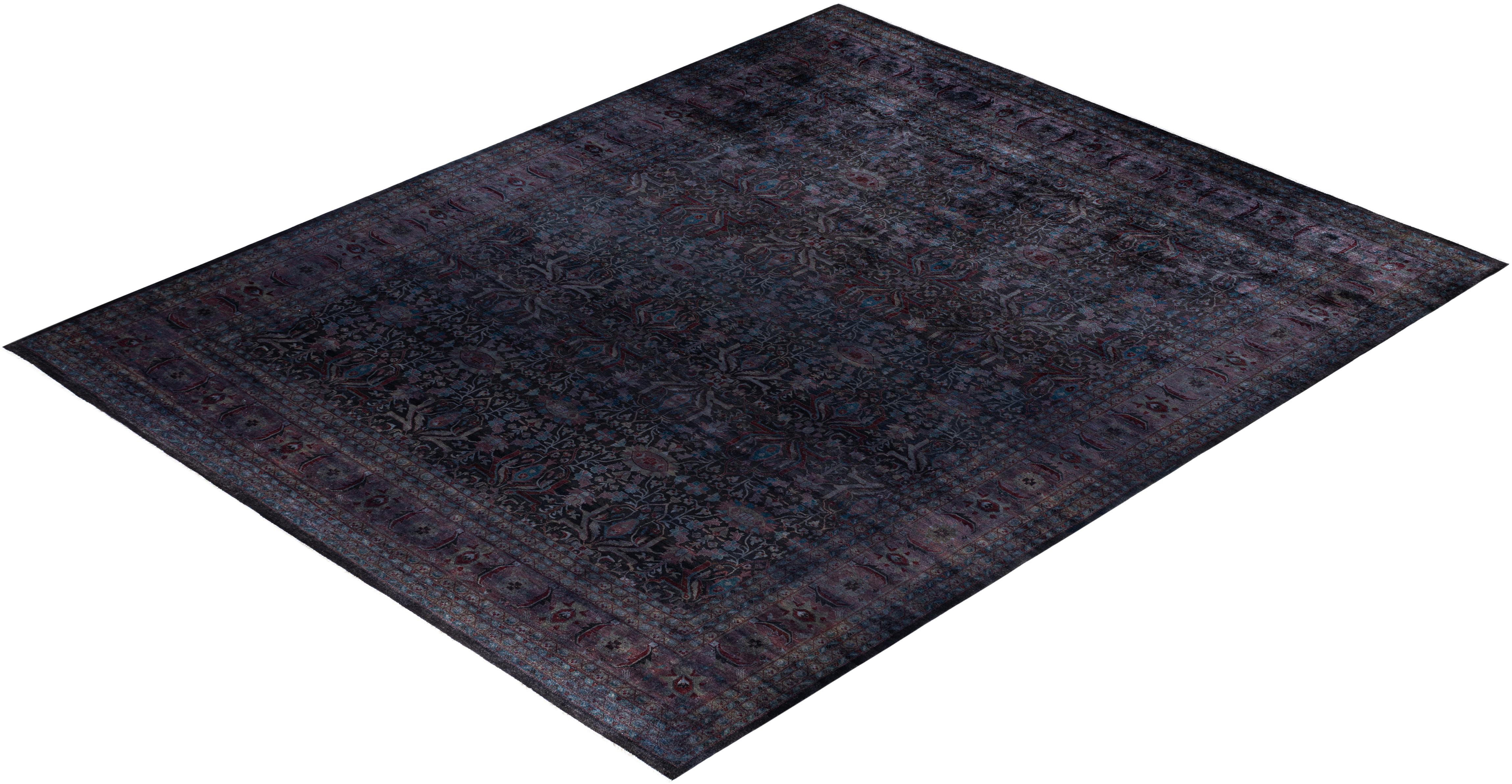 Tapis de zone en laine surteint et unique en son genre, noir 12' 1
