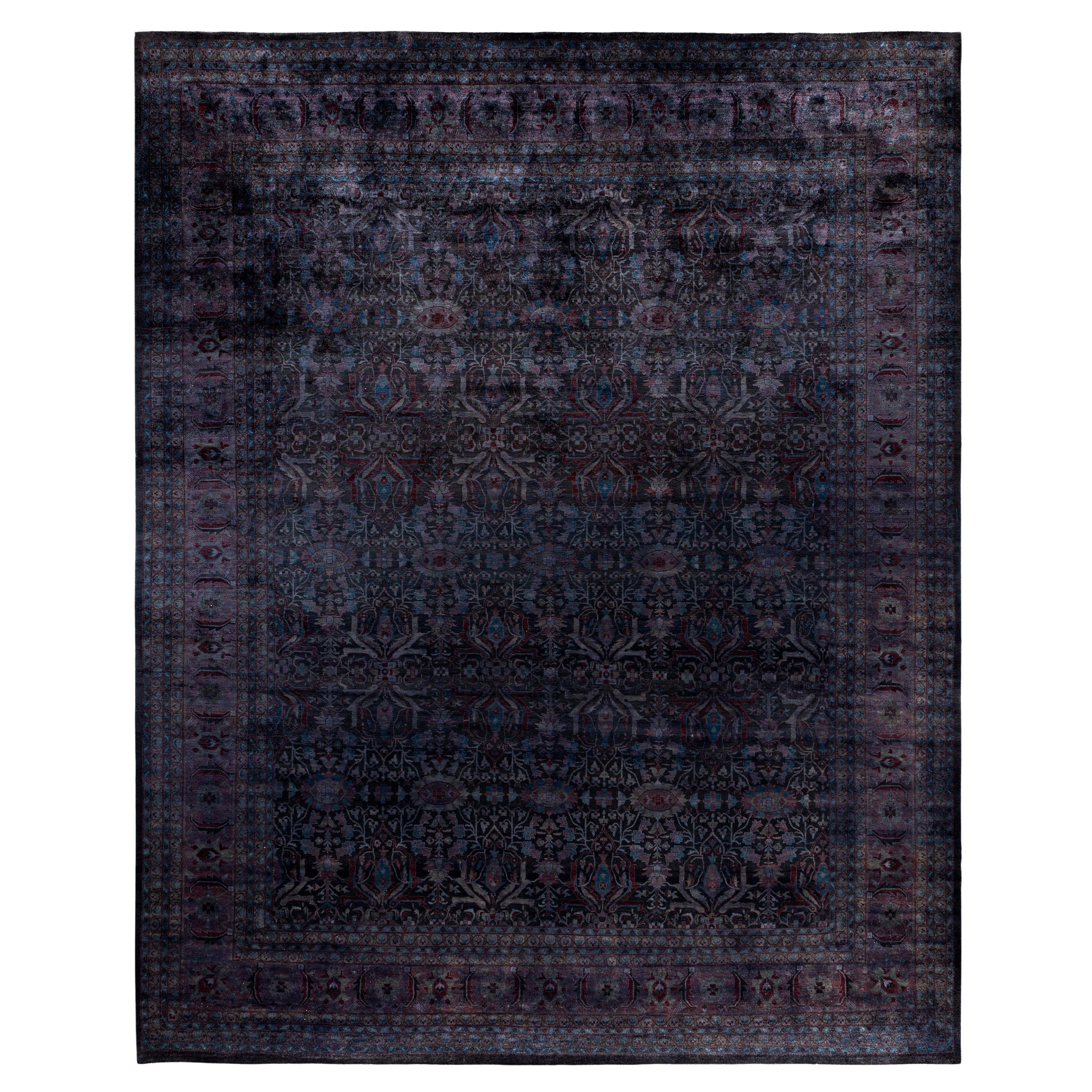 Tapis de zone en laine surteint et unique en son genre, noir 12' 1" x 15' 0"