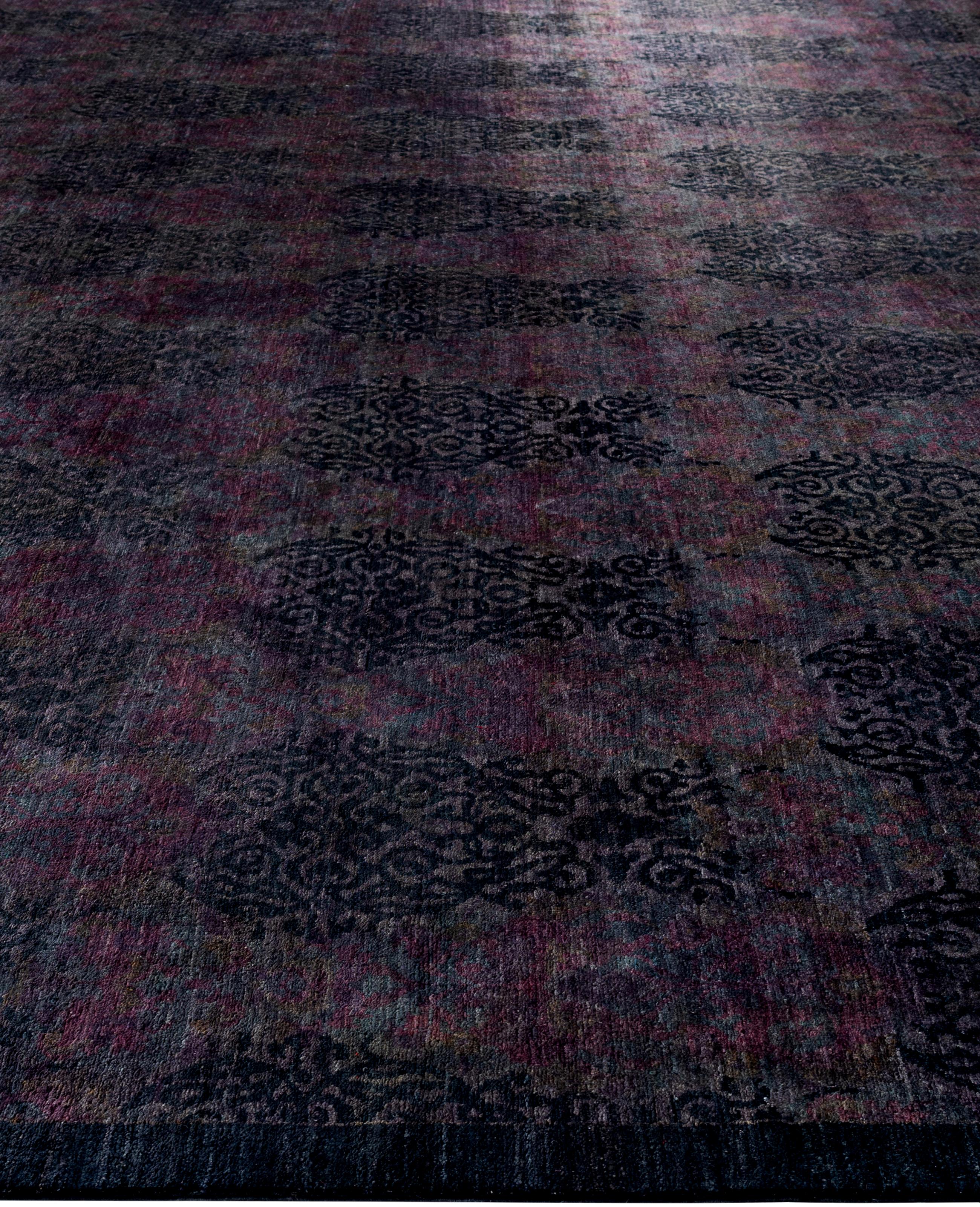 Annodato a mano Tappeto nero Overdyed One-of-a-Kind Wool 12' 1