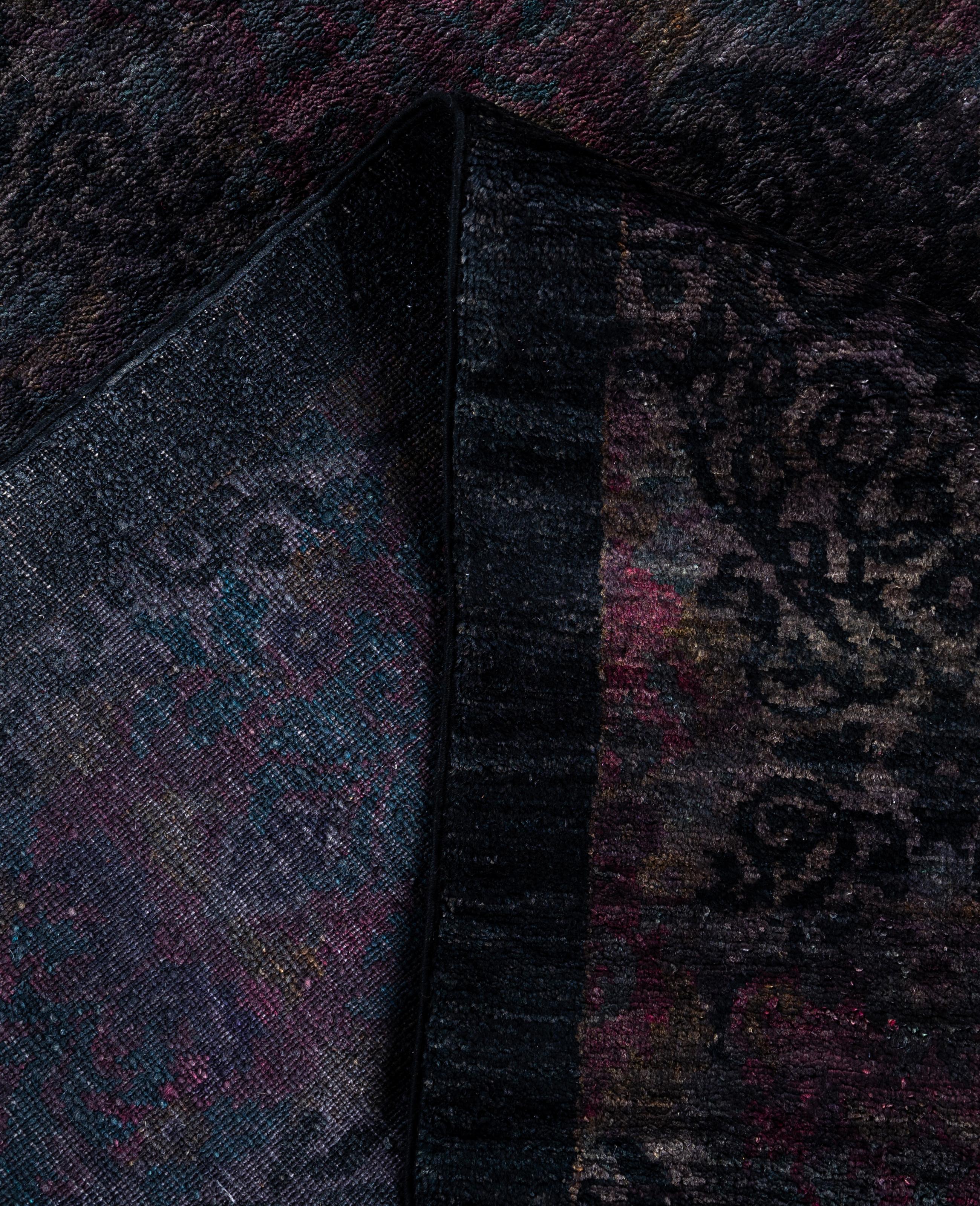 XXI secolo e contemporaneo Tappeto nero Overdyed One-of-a-Kind Wool 12' 1