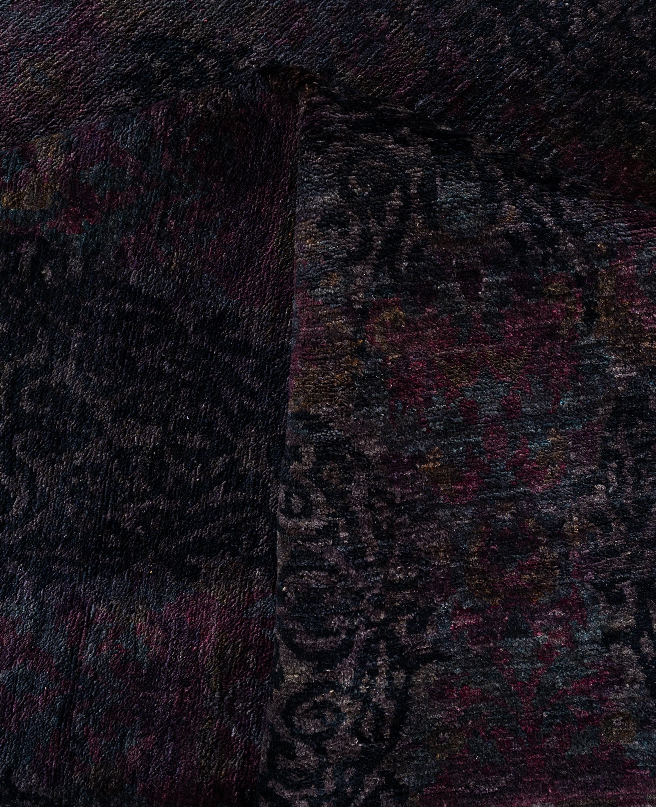 Lana Tappeto nero Overdyed One-of-a-Kind Wool 12' 1