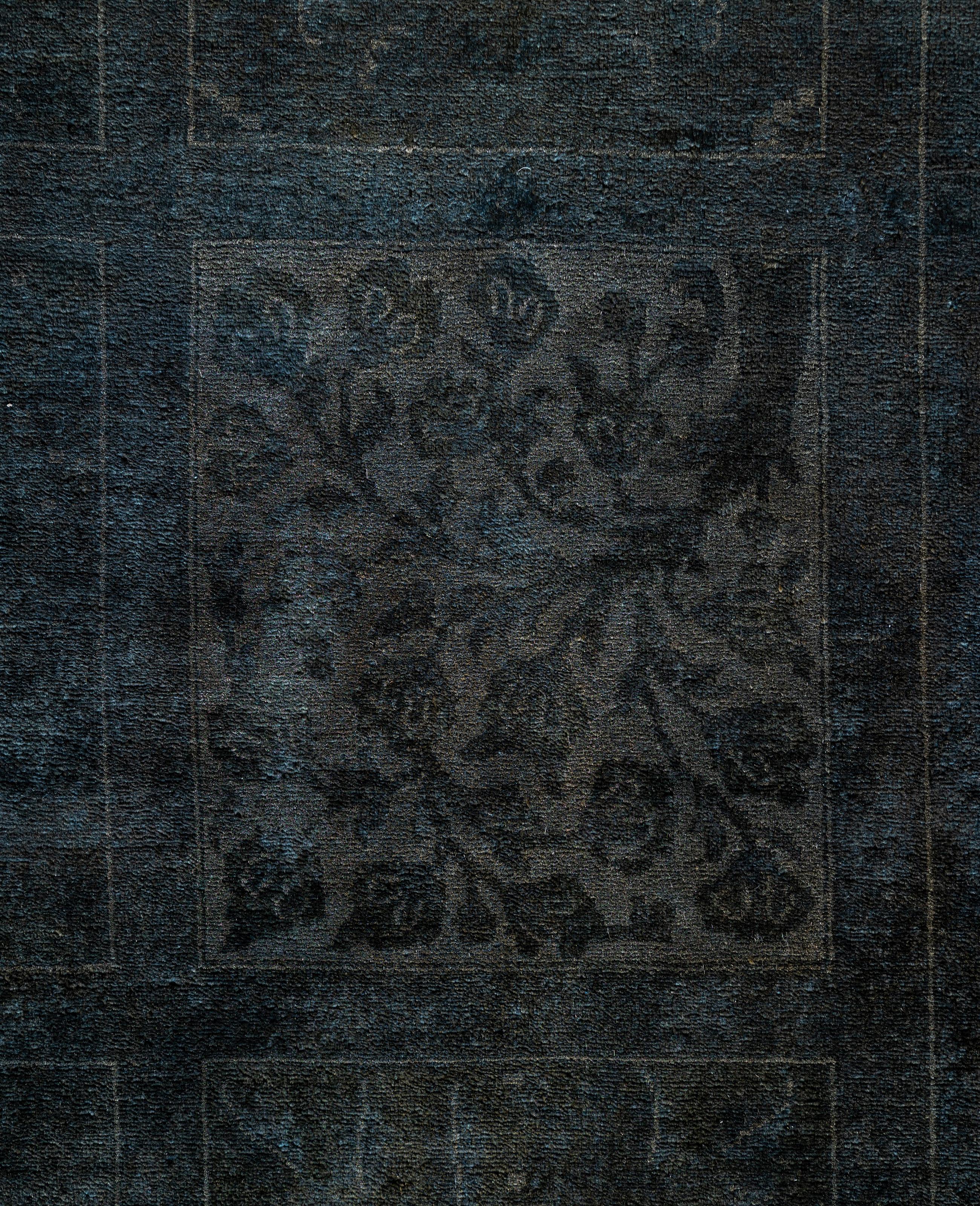 Pakistanais Tapis de zone en laine surteint et unique en son genre, noir 12' 2