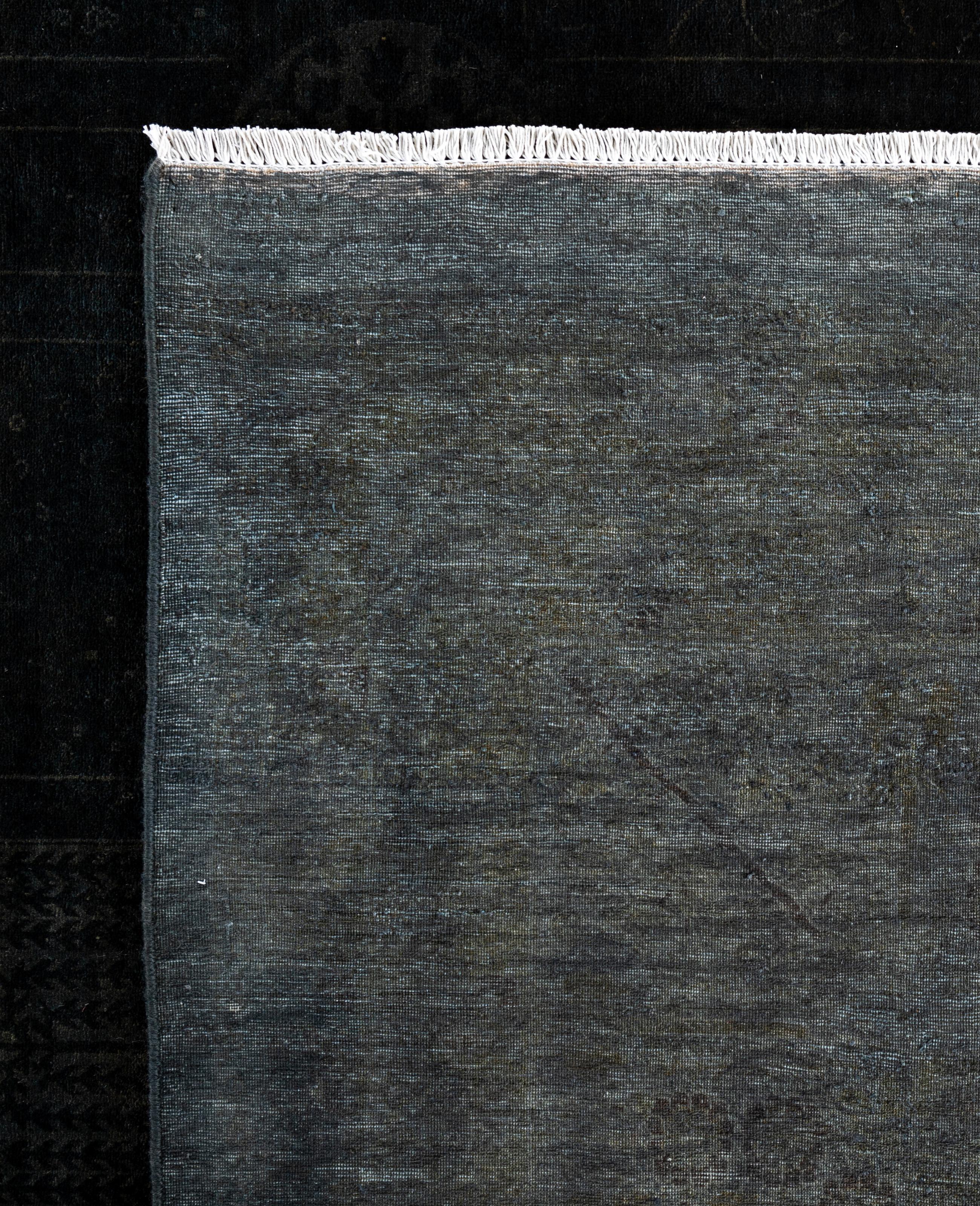 Tapis de zone en laine surteint et unique en son genre, noir 12' 2