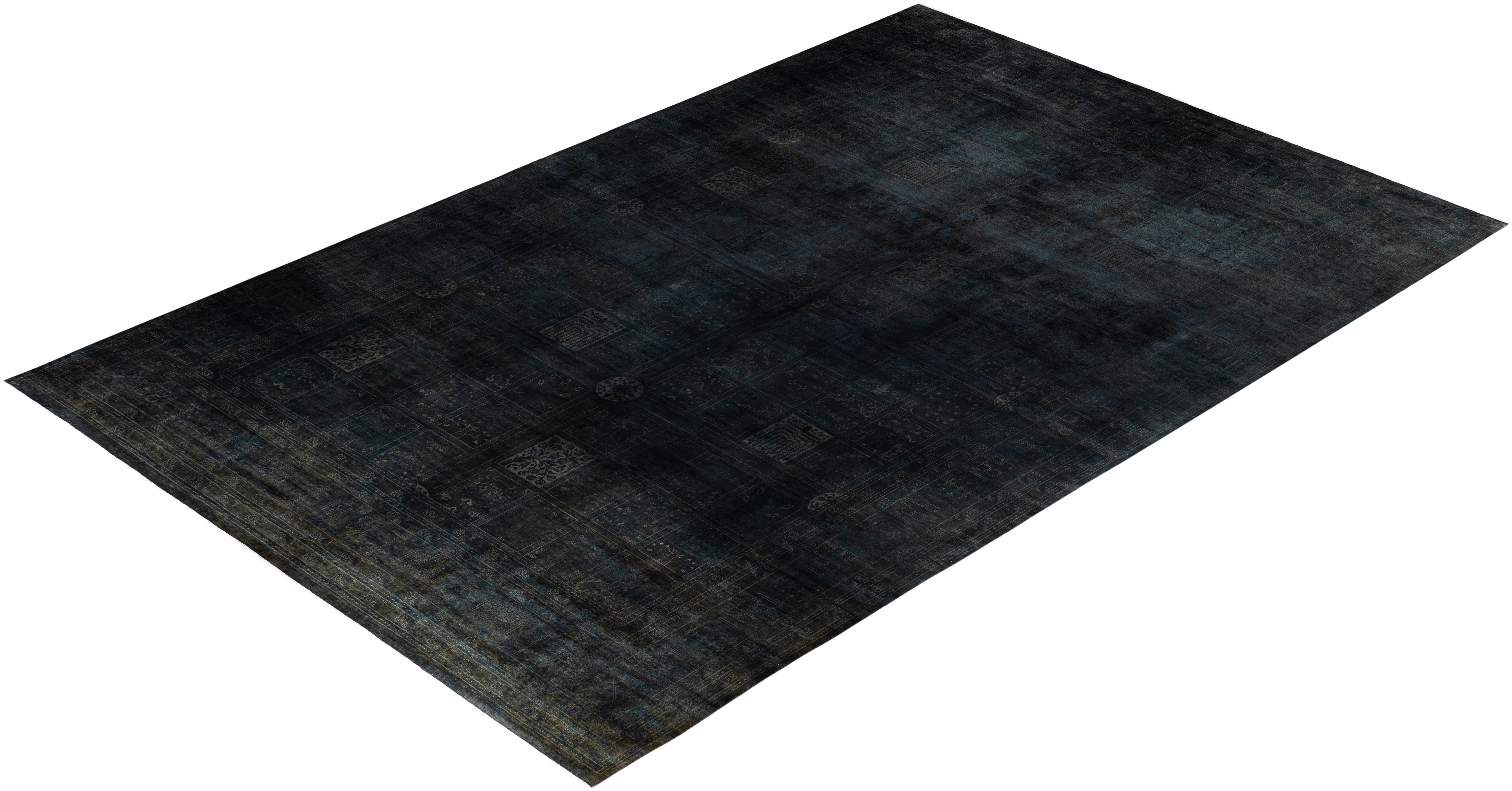 Tapis de zone en laine surteint et unique en son genre, noir 12' 2
