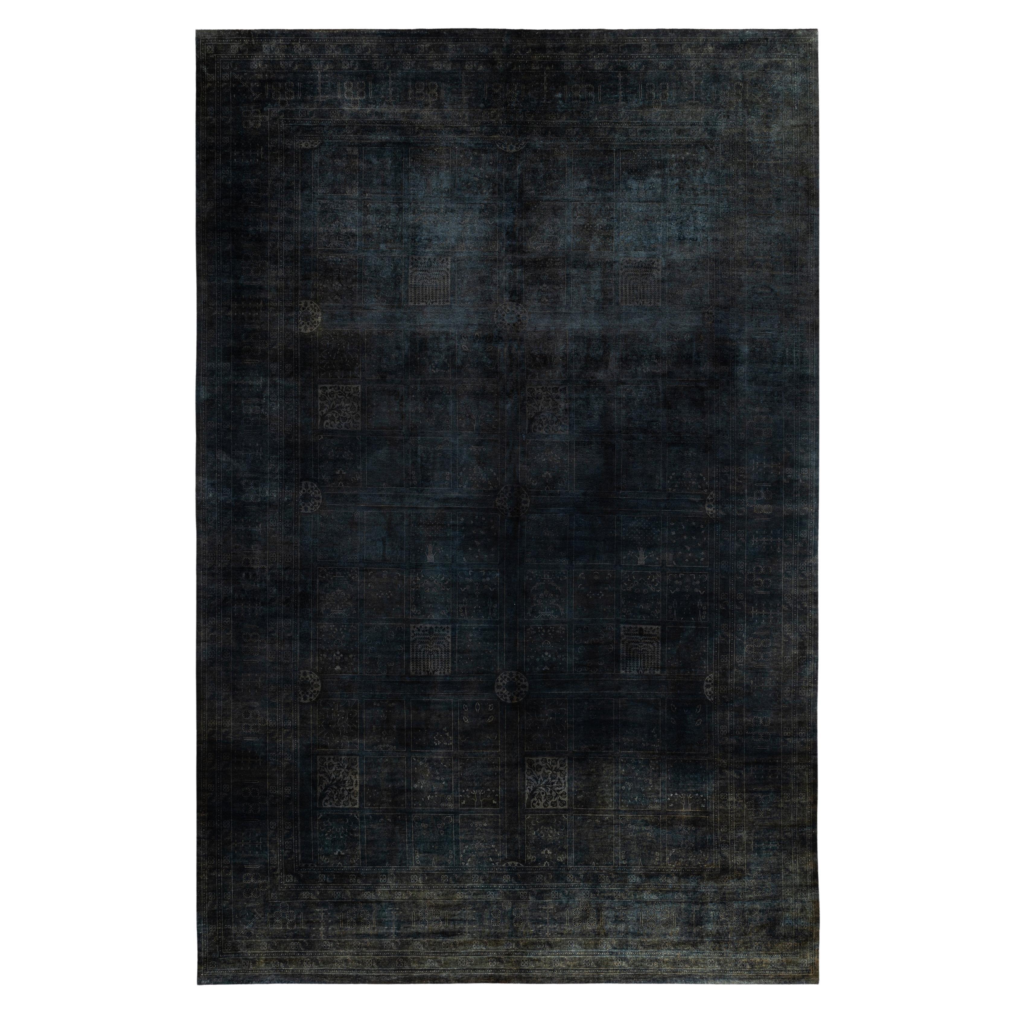 Tapis de zone en laine surteint et unique en son genre, noir 12' 2" x 18' 6"