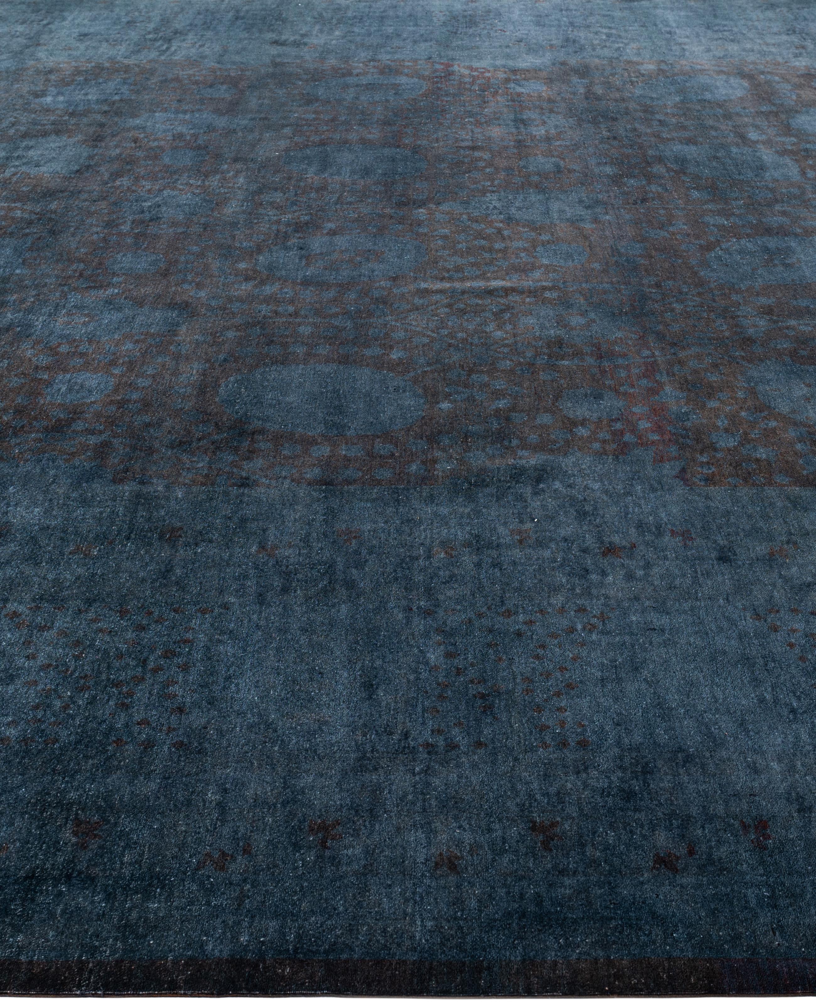 Annodato a mano Tappeto nero Overdyed One of a-Kind Wool 12' 6