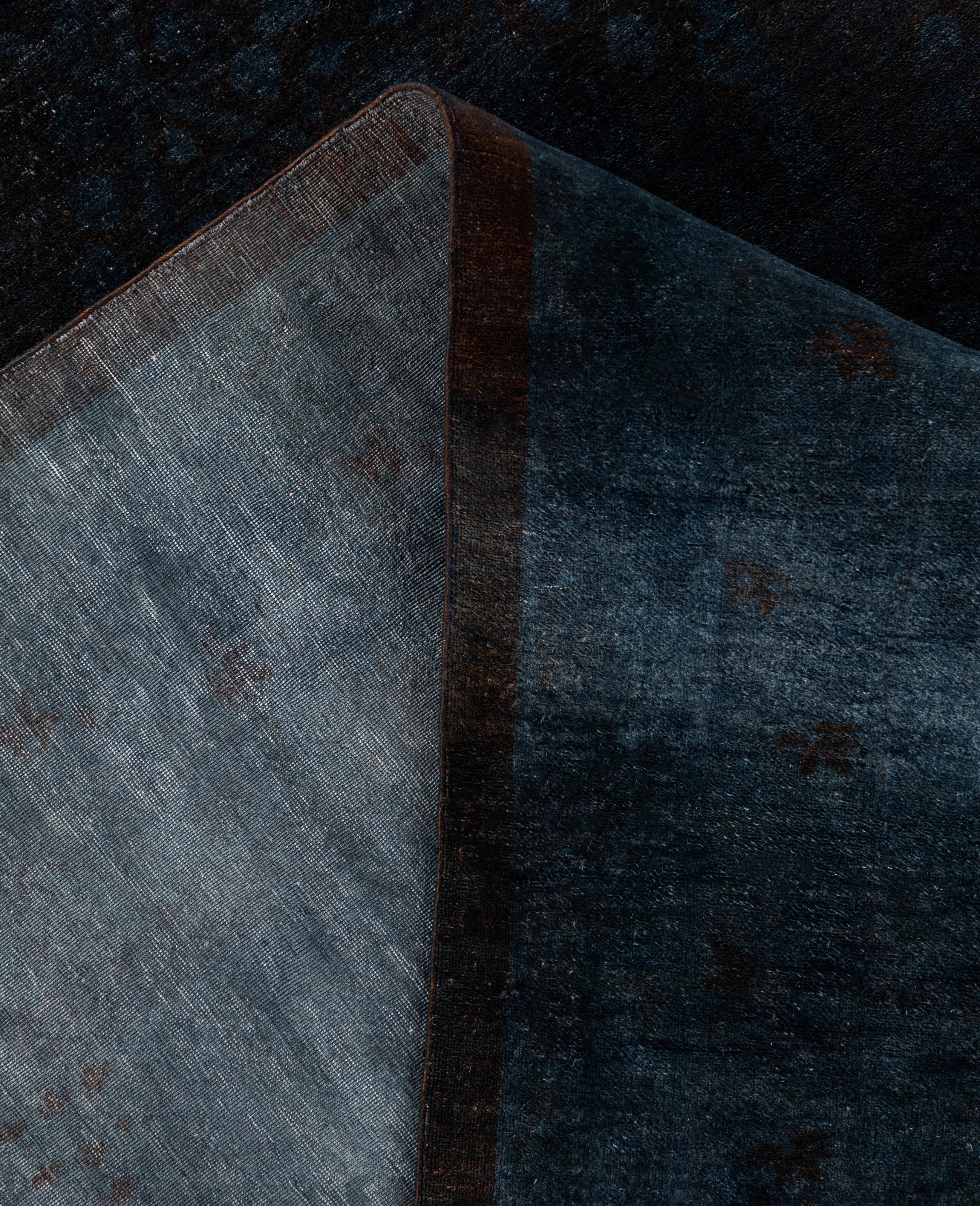 XXI secolo e contemporaneo Tappeto nero Overdyed One of a-Kind Wool 12' 6
