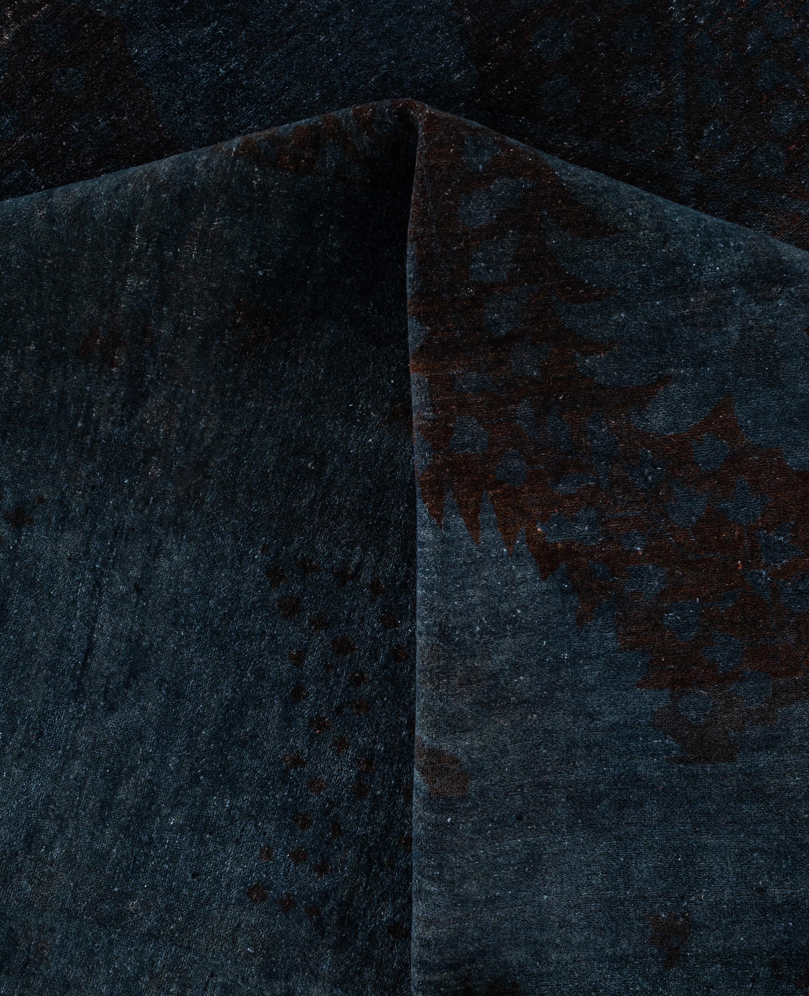 Lana Tappeto nero Overdyed One of a-Kind Wool 12' 6