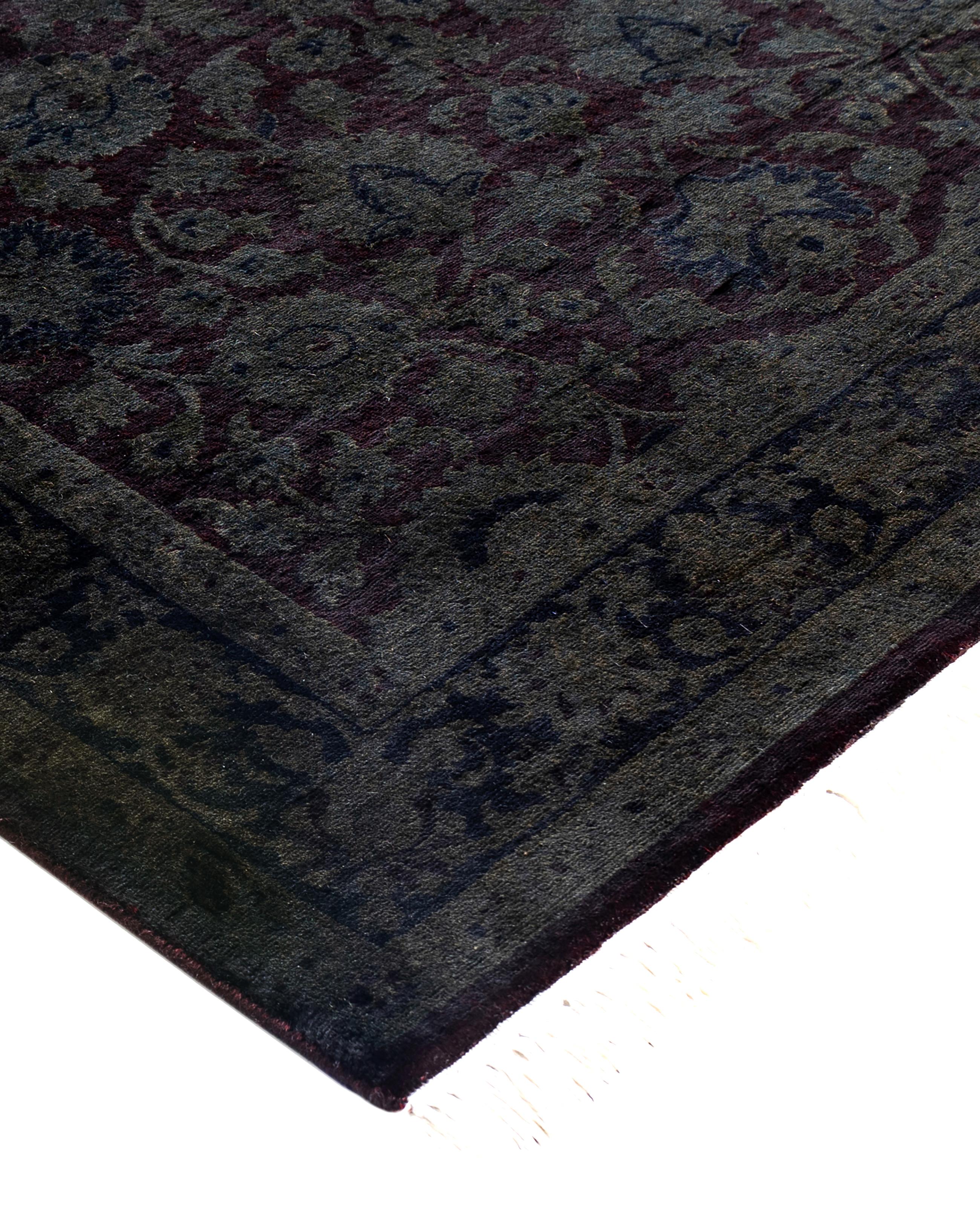 Over-dyed area rugs are created by taking vintage or traditional rugs and applying a vibrant, monochromatic dye over the existing patterns. This technique results in a bold, modern aesthetic while preserving the intricate designs beneath, blending