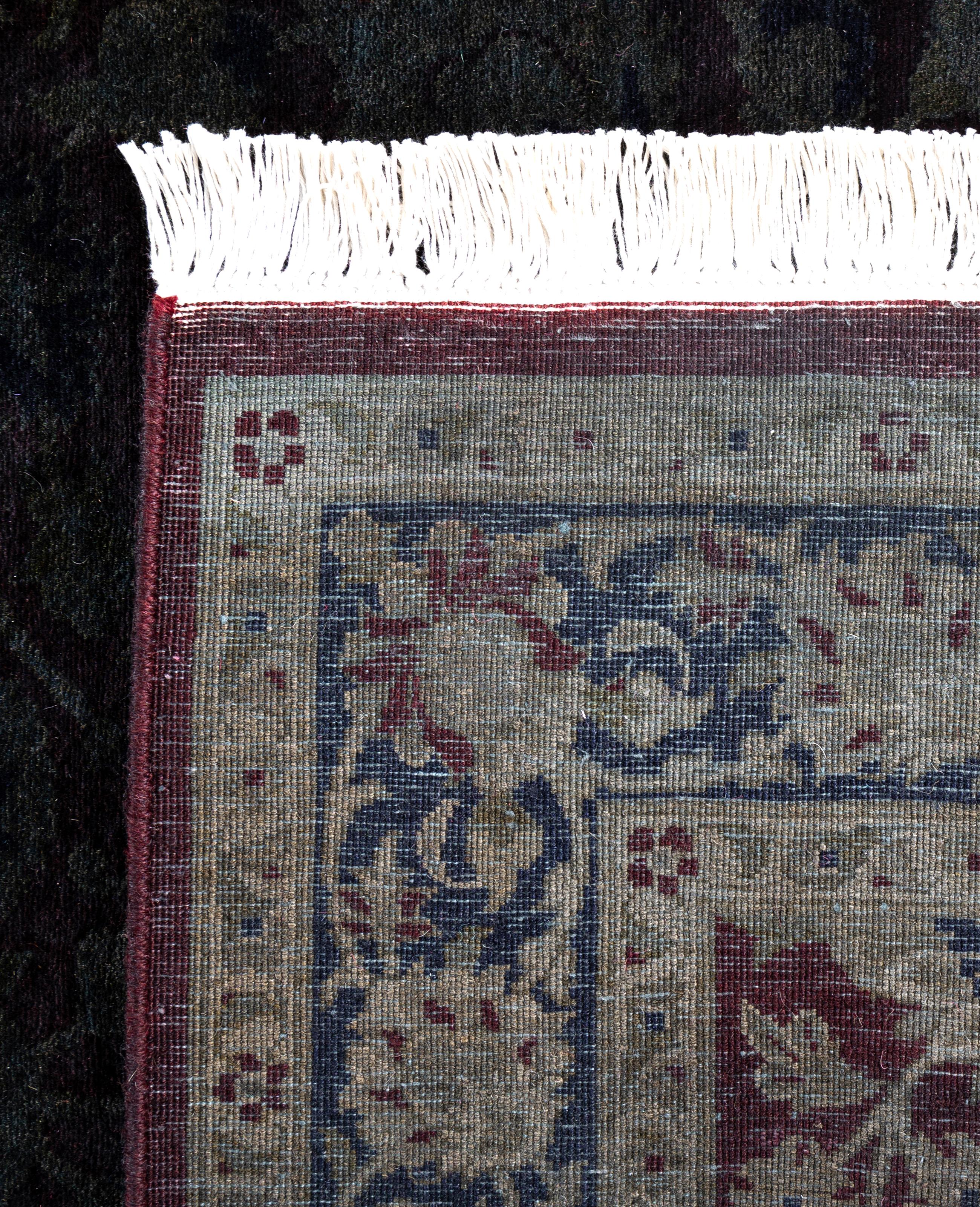 Overdyed One-of-a-Kind Wool Black Area Rug 3' 2