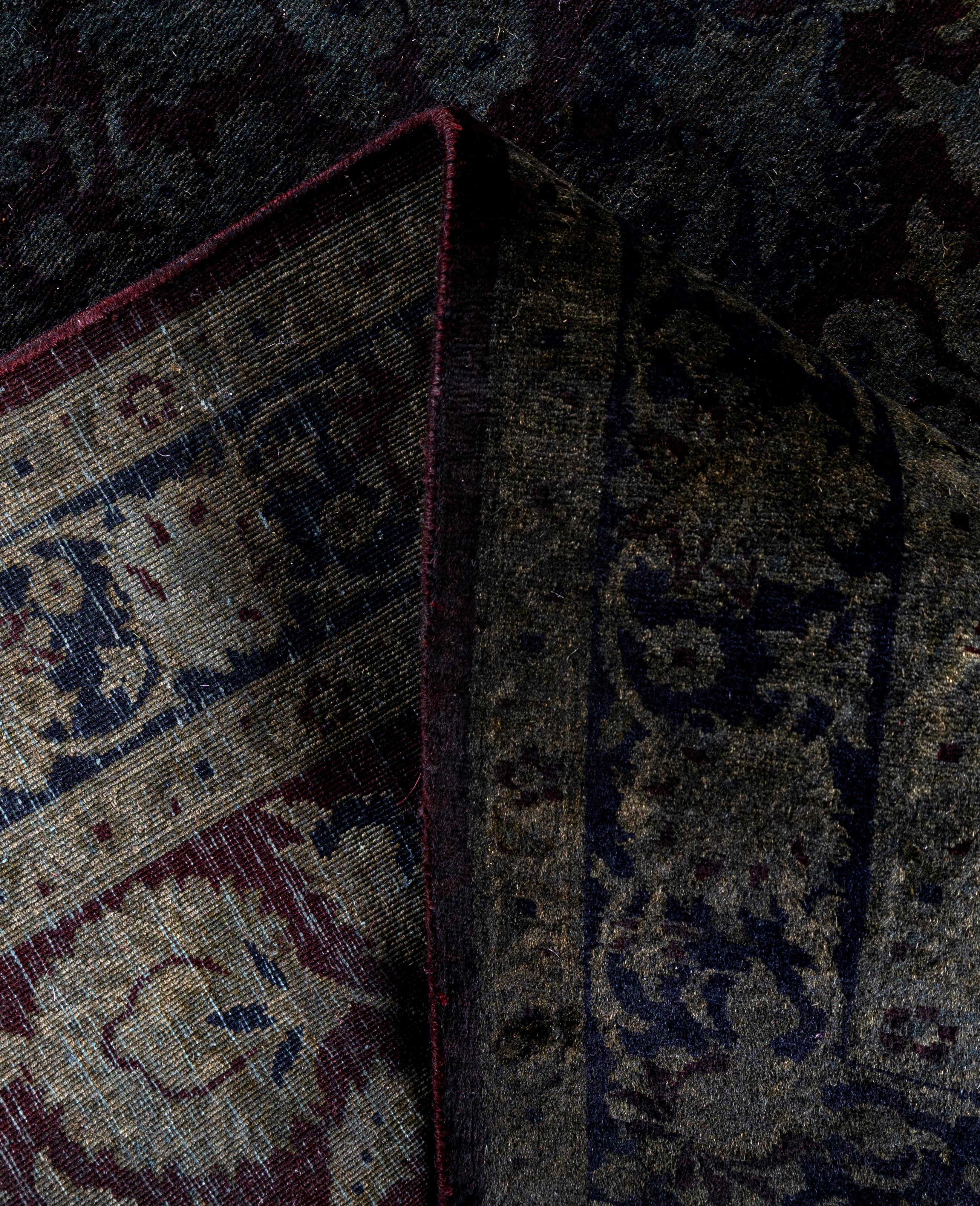 Contemporary Overdyed One-of-a-Kind Wool Black Area Rug 3' 2