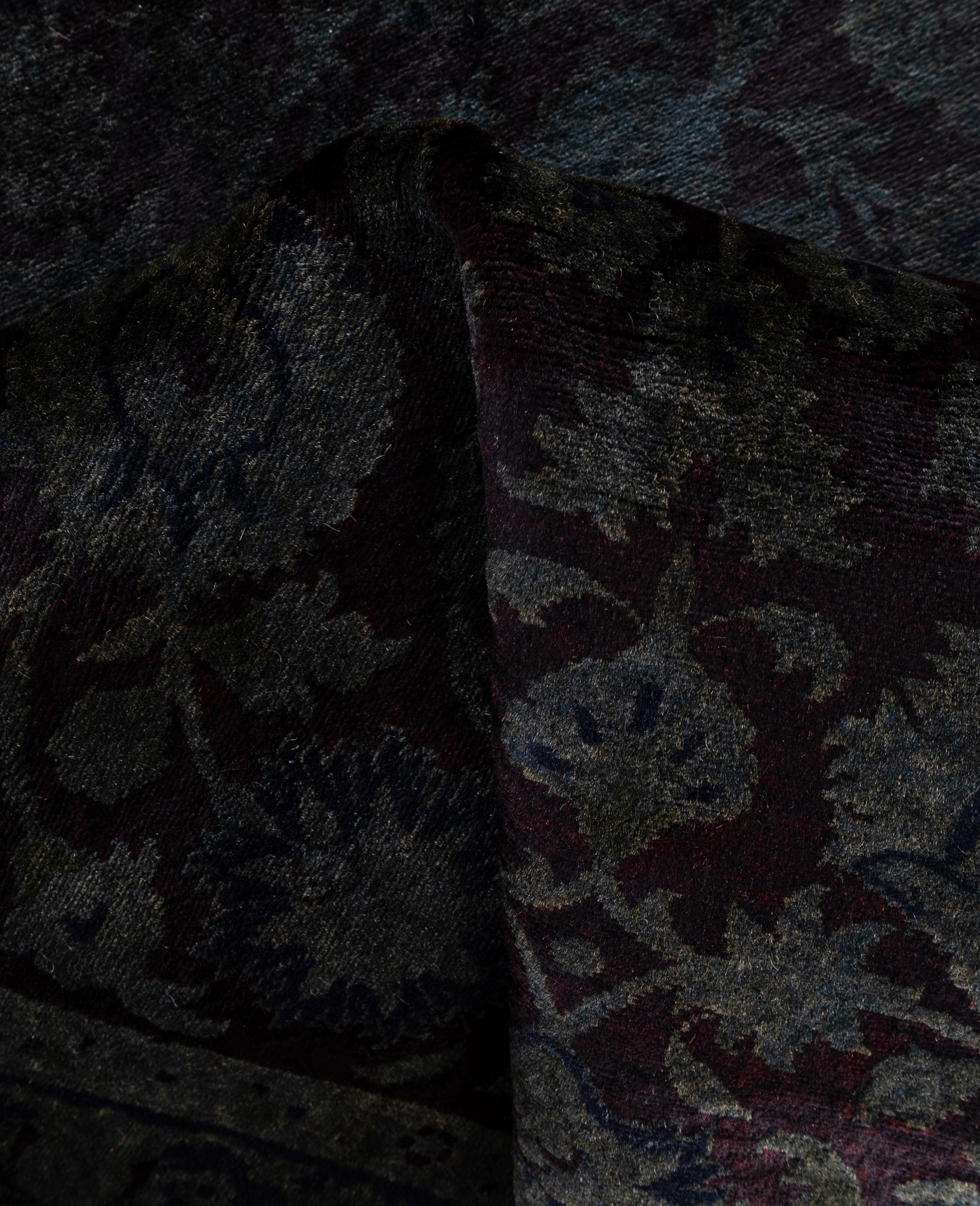 Overdyed One-of-a-Kind Wool Black Area Rug 3' 2