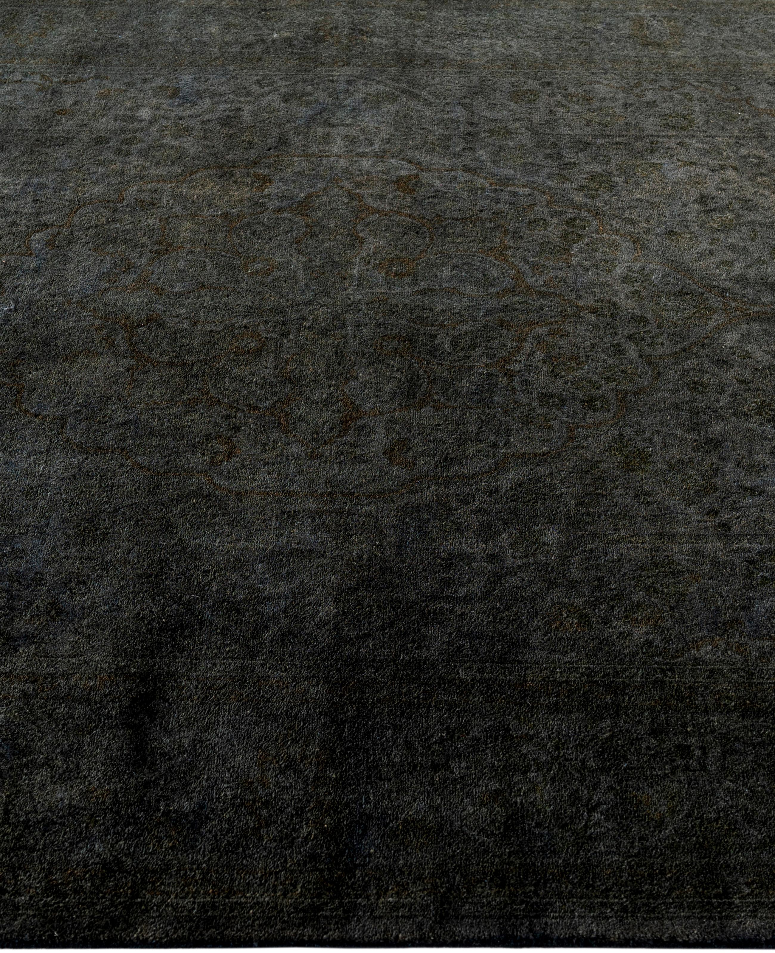 Annodato a mano Tappeto nero Overdyed One-of-a-Kind Wool 4' 9