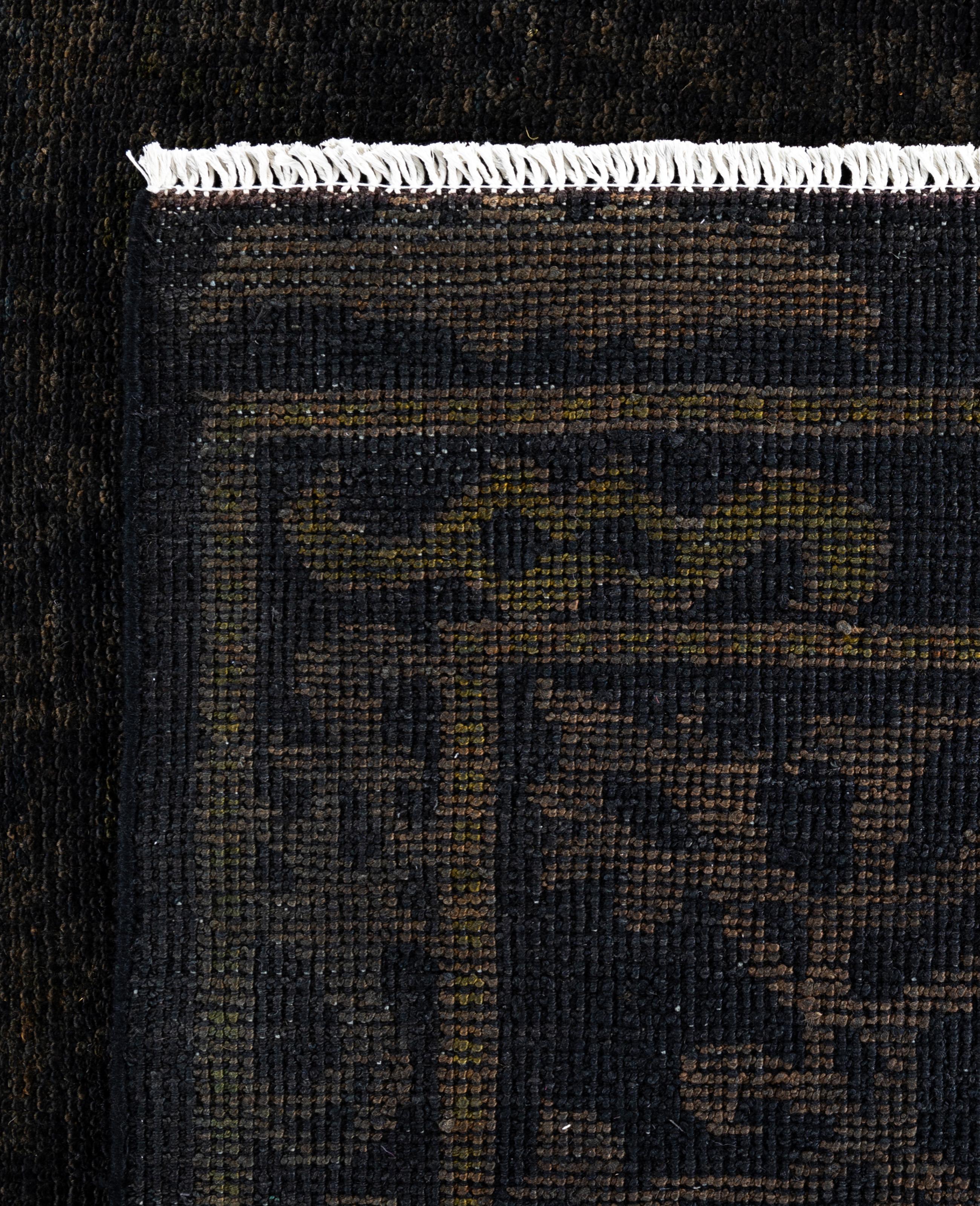 Overdyed Einzigartige Wolle Schwarz Bereich Teppich 8' 7