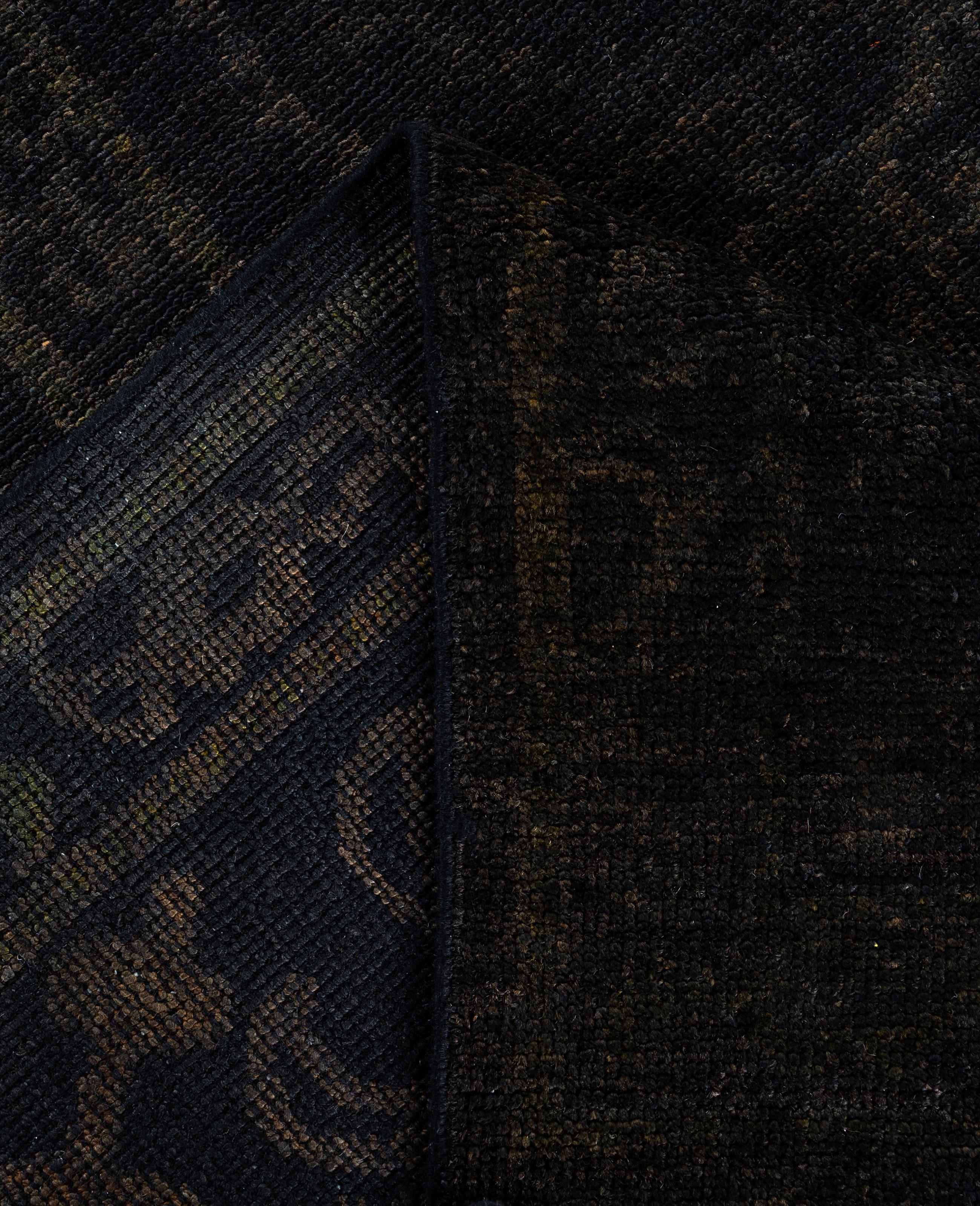 Overdyed Einzigartige Wolle Schwarz Bereich Teppich 8' 7