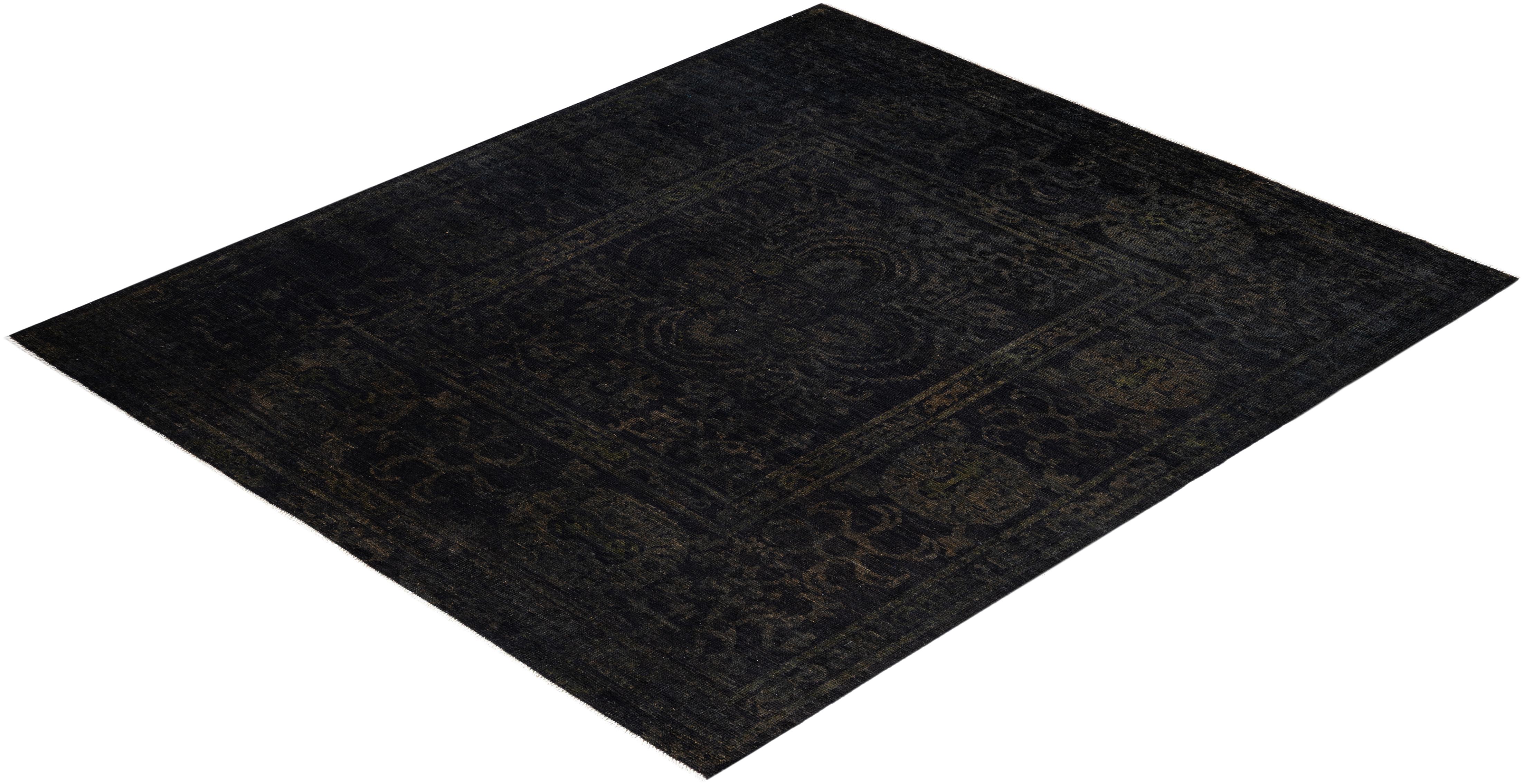 Overdyed Einzigartige Wolle Schwarz Bereich Teppich 8' 7