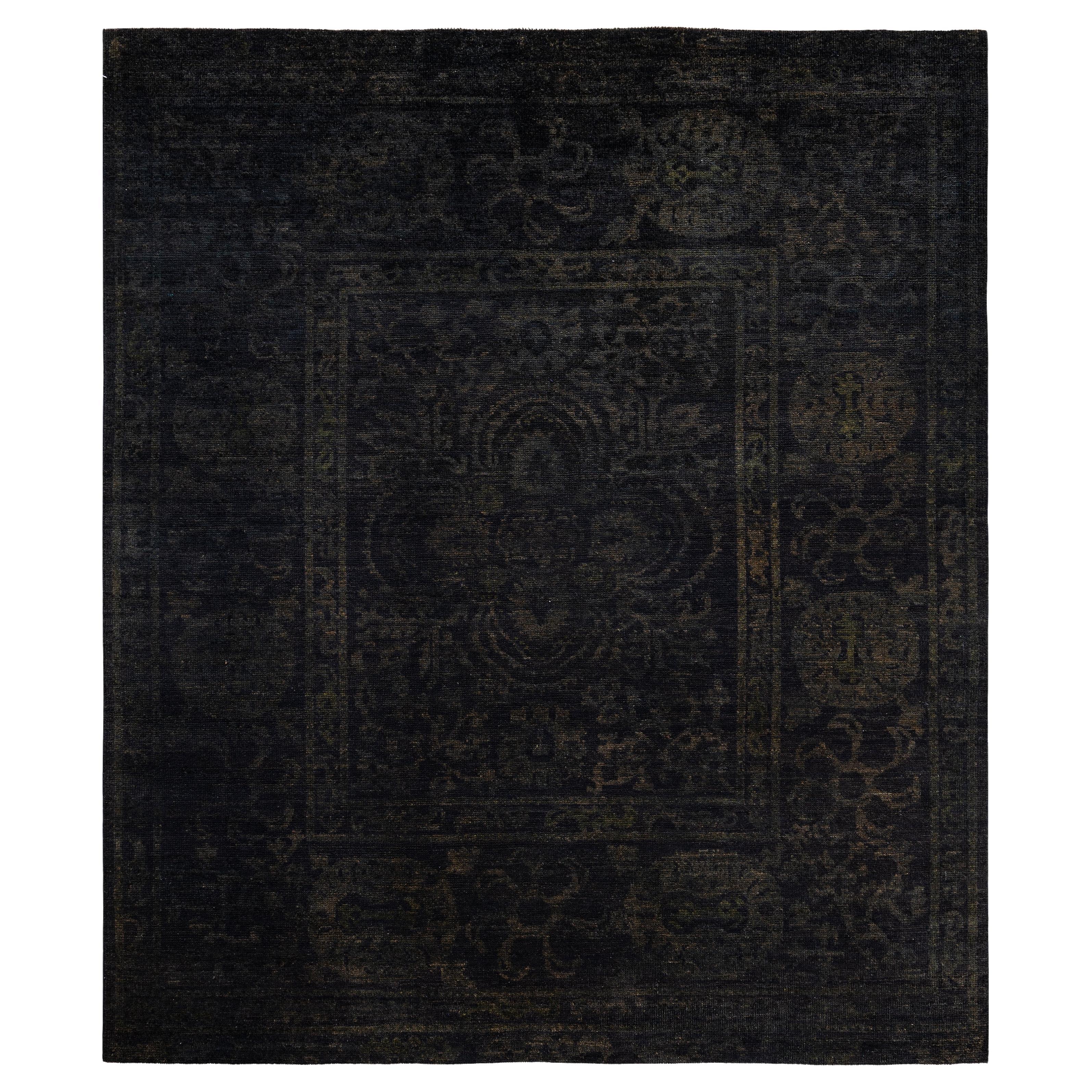 Overdyed Einzigartige Wolle Schwarz Bereich Teppich 8' 7" x 10' 1"