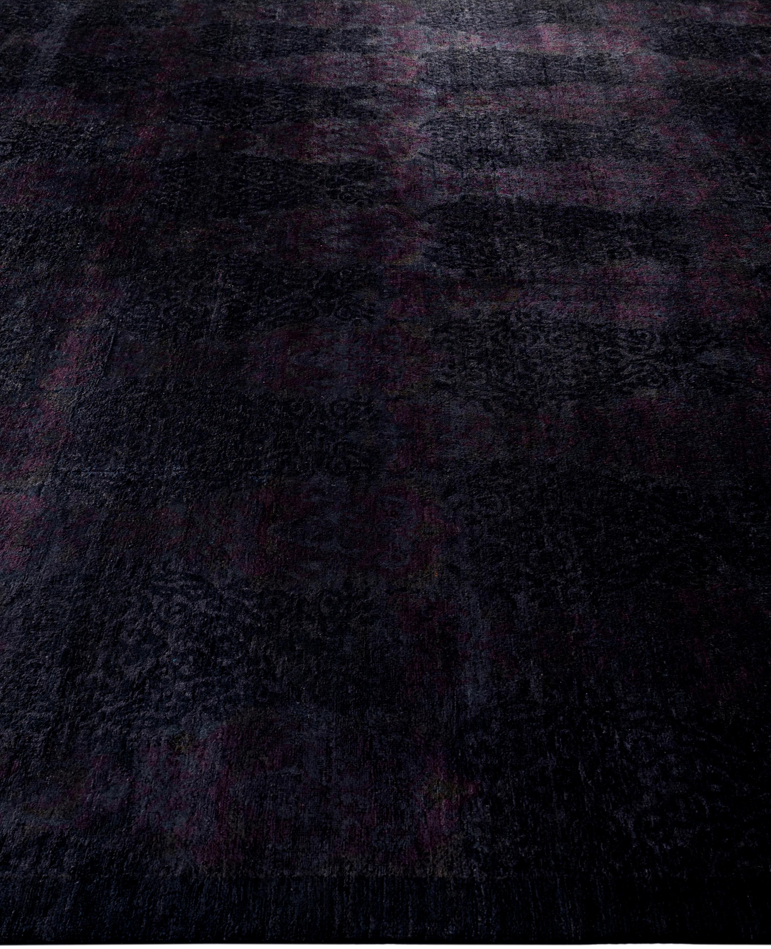 Hand-Knotted Overdyed One-of-a-Kind Wool Black Area Rug 9' 10