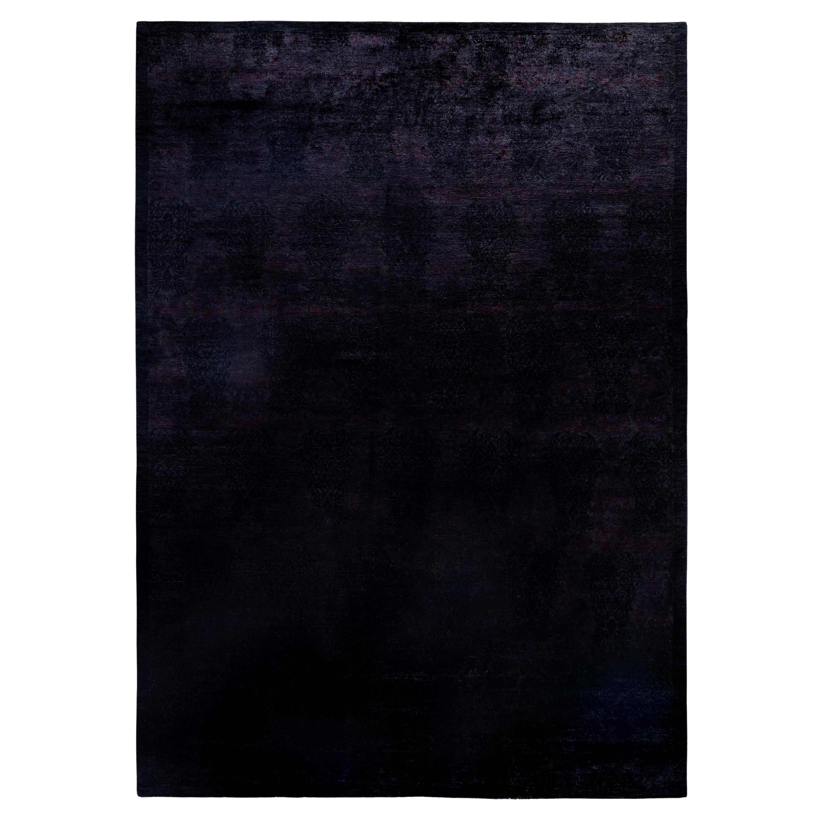 Overdyed One-of-a-Kind Wool Black Area Rug 9' 10" x 13' 10" For Sale