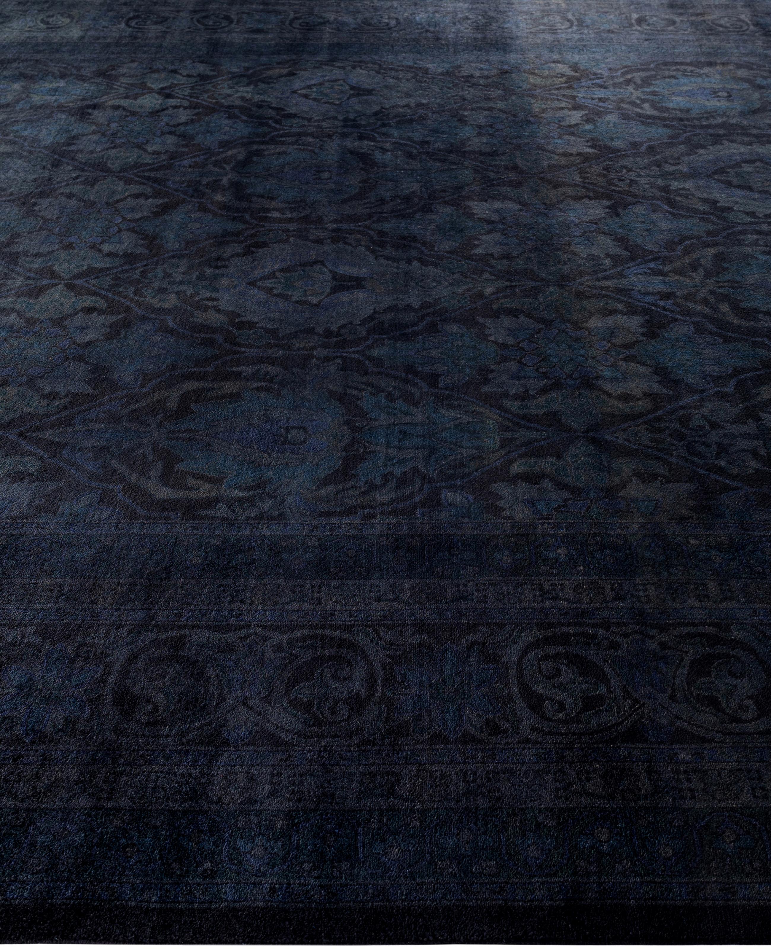 Noué à la main Tapis de zone en laine surteint et unique en son genre noir 9' 2