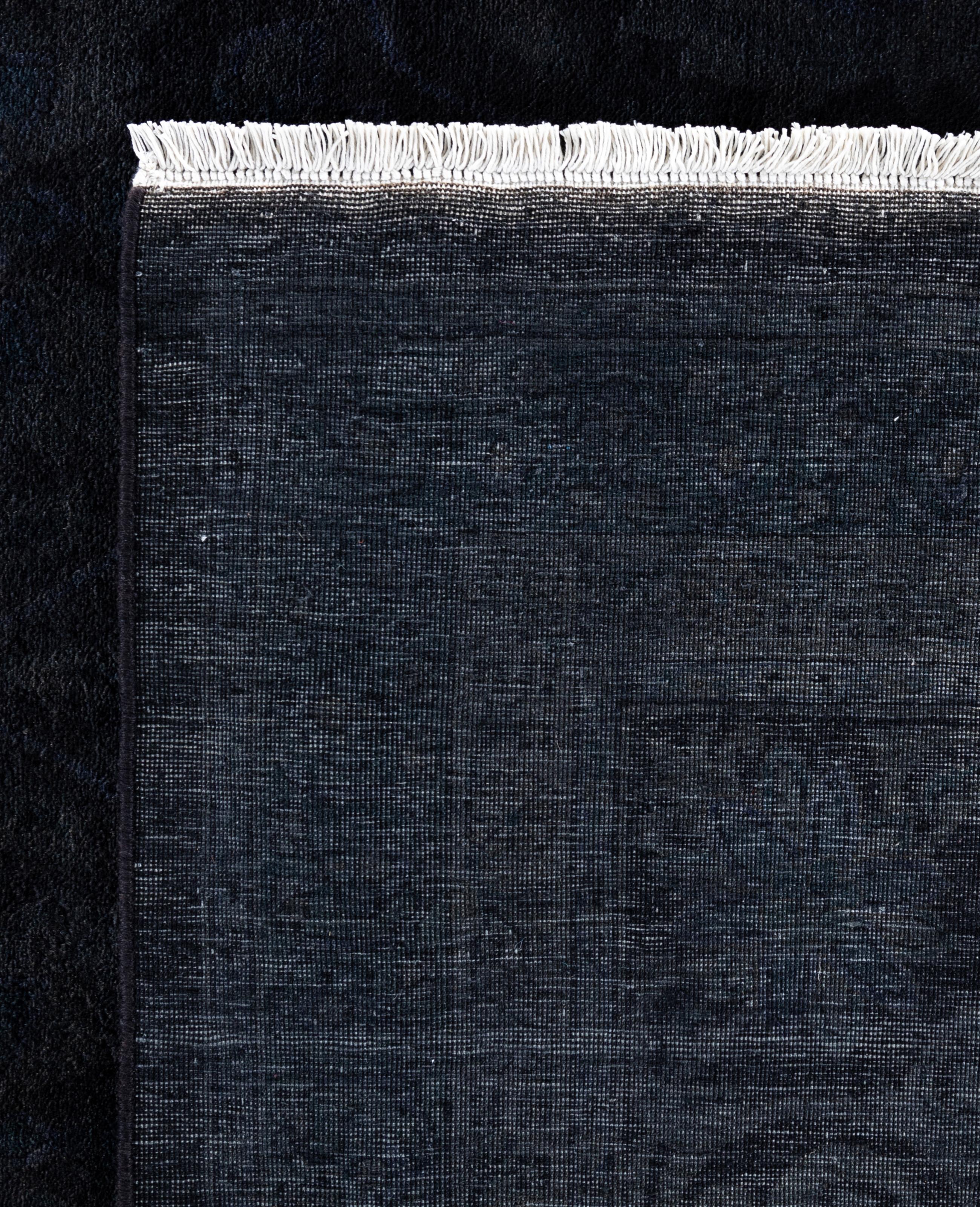 Tapis de zone en laine surteint et unique en son genre noir 9' 2