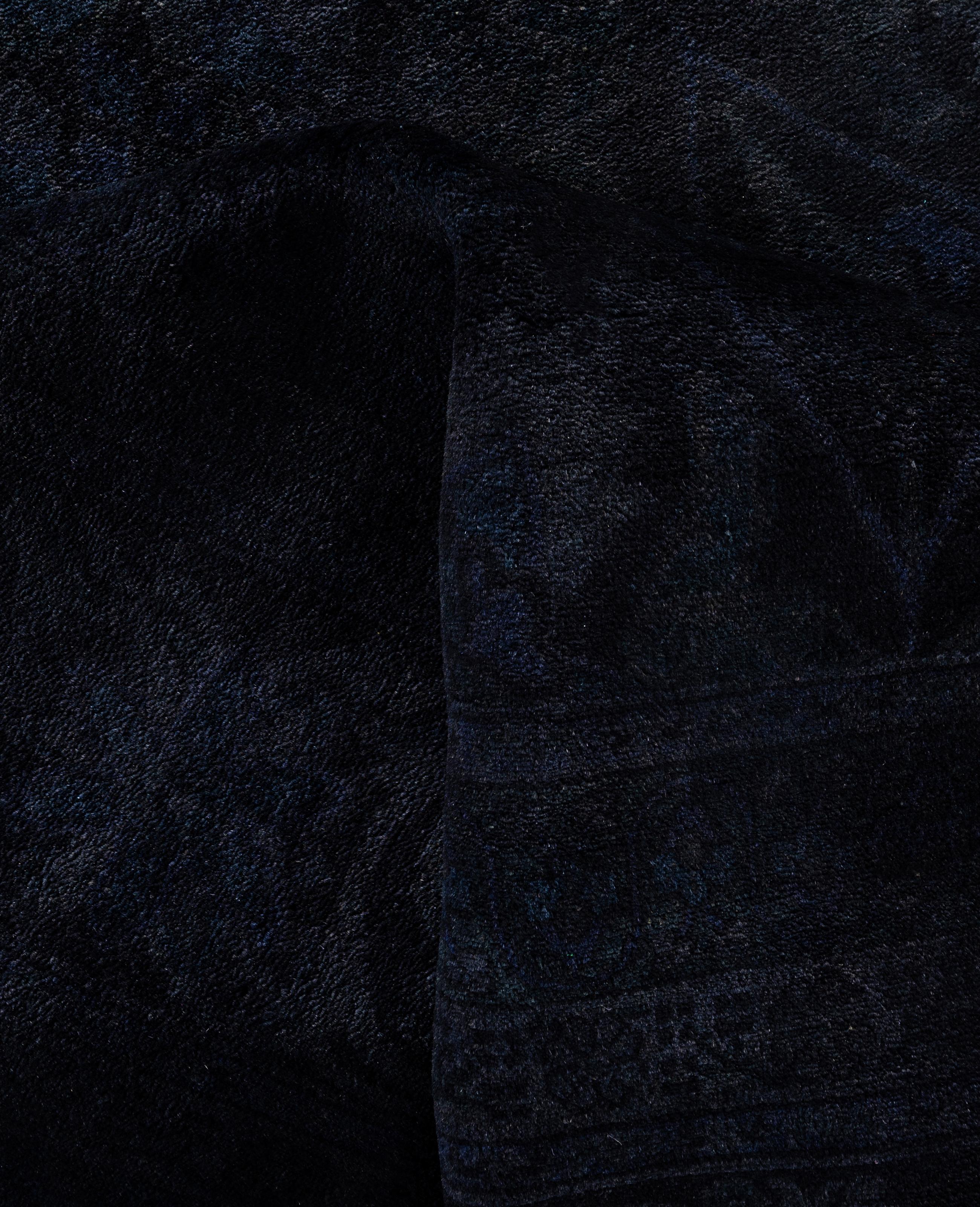 Laine Tapis de zone en laine surteint et unique en son genre noir 9' 2