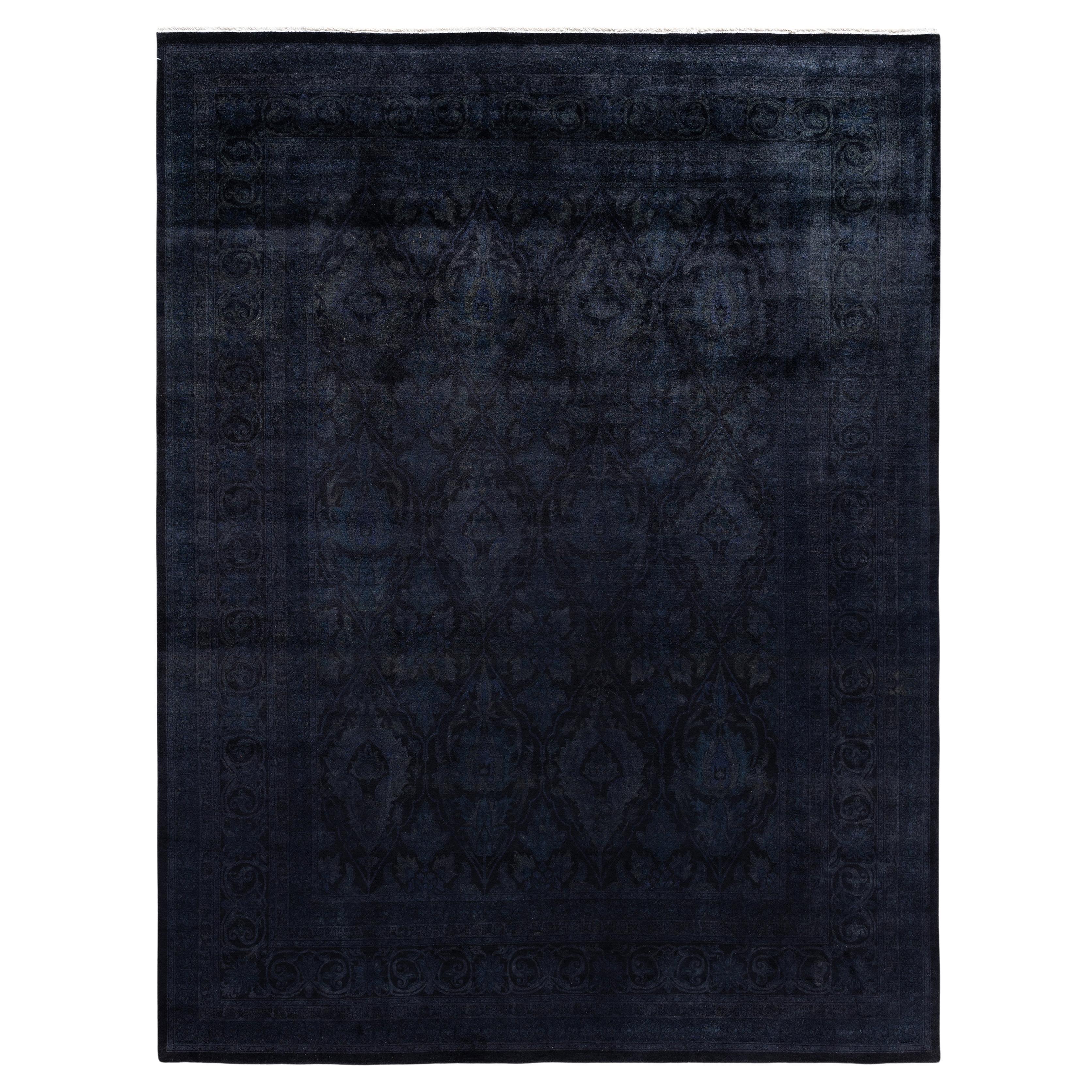 Overdyed Einzigartige Wolle Schwarz Bereich Teppich 9' 2" x 12' 4"