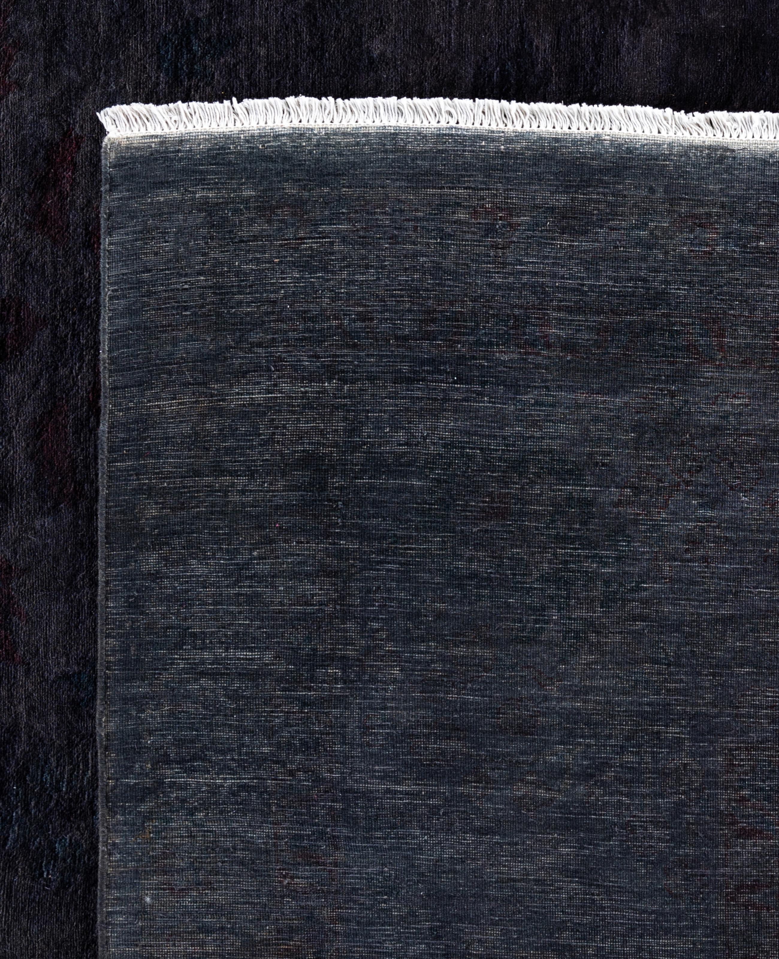 Overdyed Einzigartige Wolle Schwarz Bereich Teppich 9' 2