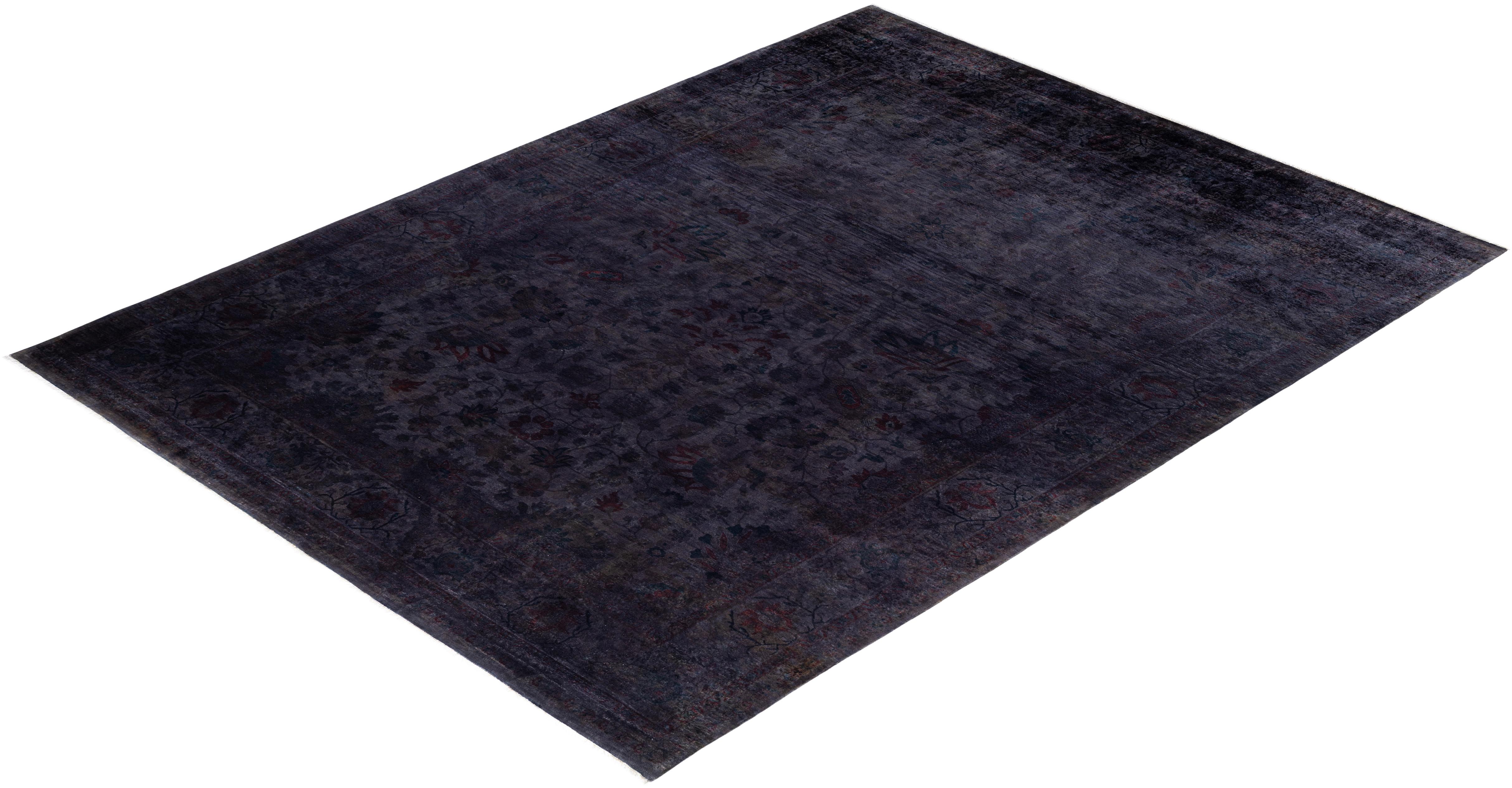 Overdyed Einzigartige Wolle Schwarz Bereich Teppich 9' 2