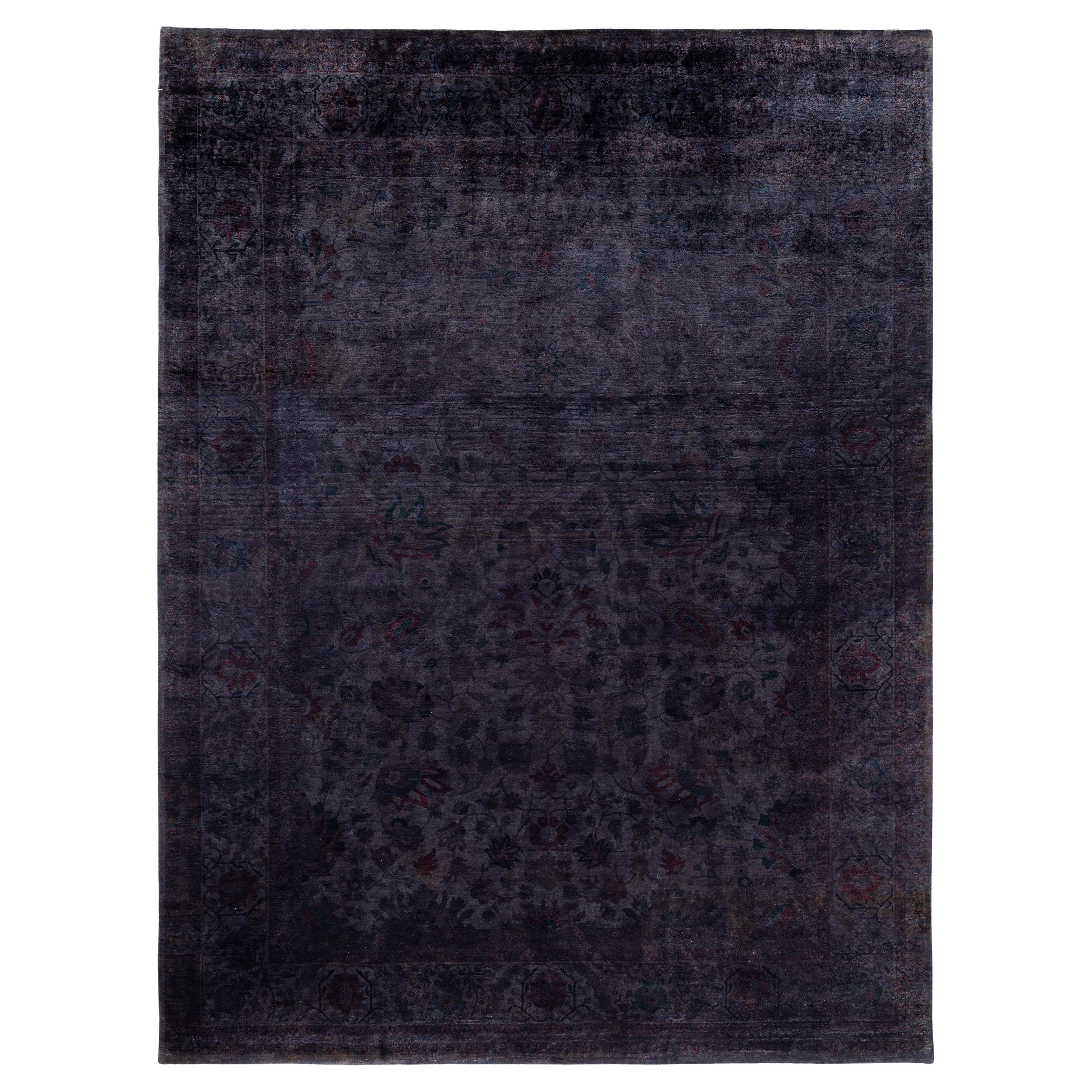 Overdyed Einzigartige Wolle Schwarz Bereich Teppich 9' 2" x 12' 5"