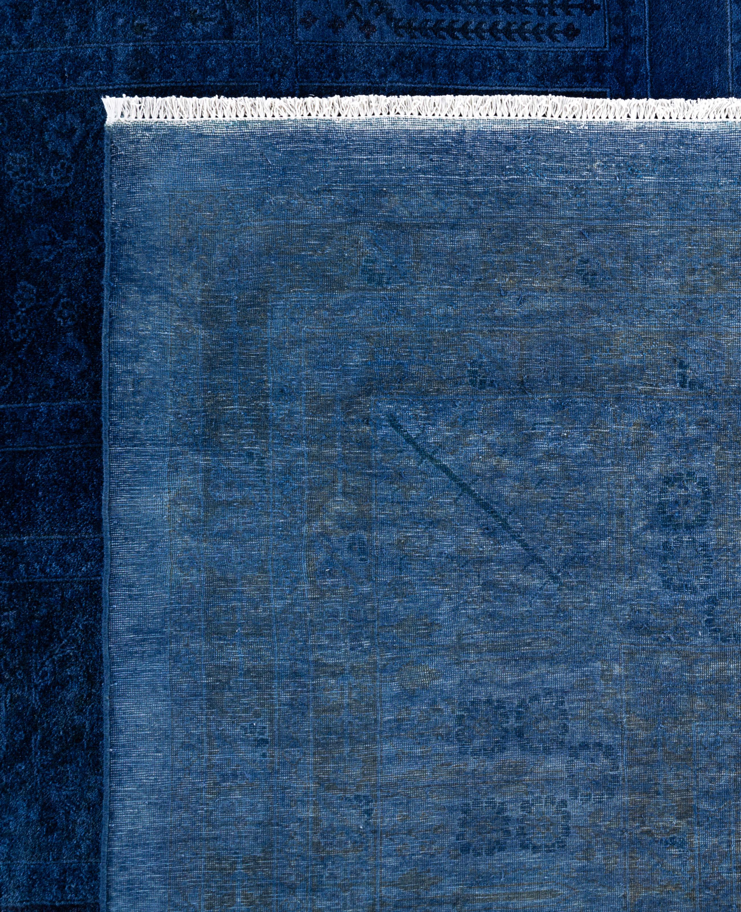 Overdyed One-of-a-Kind Wool Blue Area Rug 12' 4