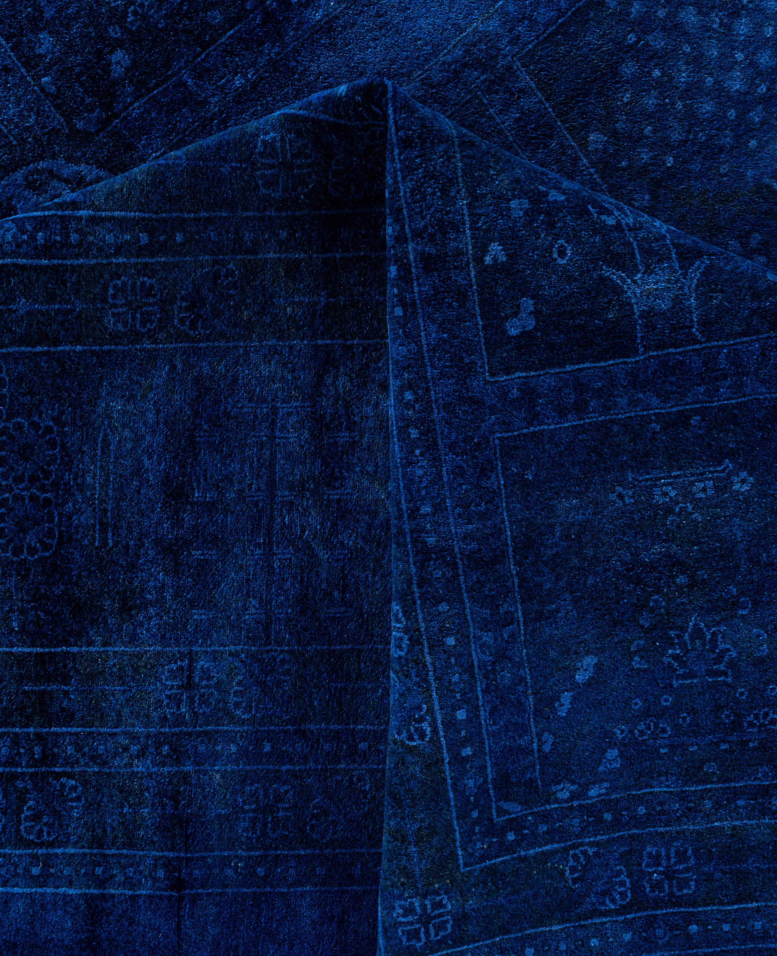 Overdyed One-of-a-Kind Wool Blue Area Rug 12' 4