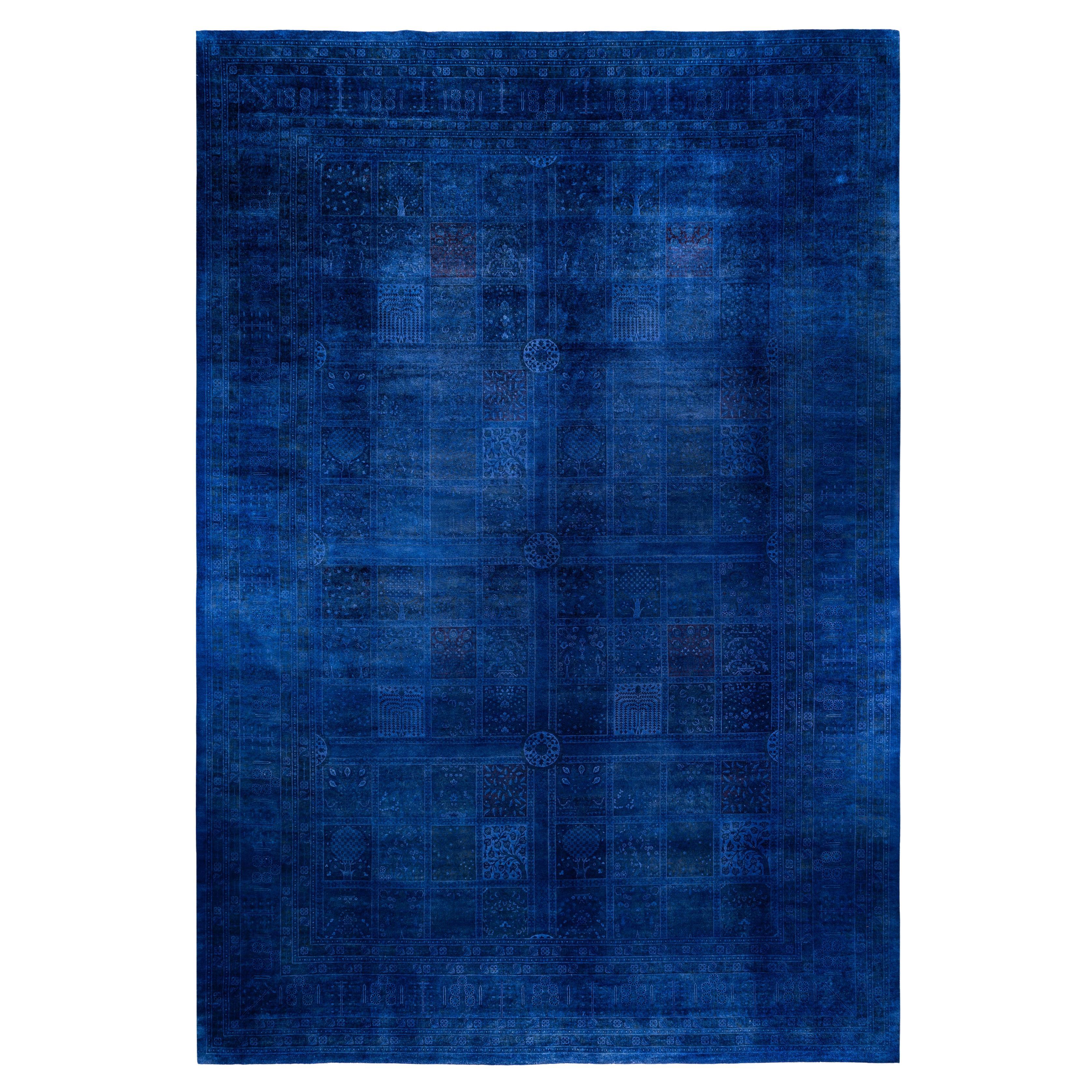 Overdyed One-of-a-Kind Wool Blue Area Rug 12' 4" x 18' 0"