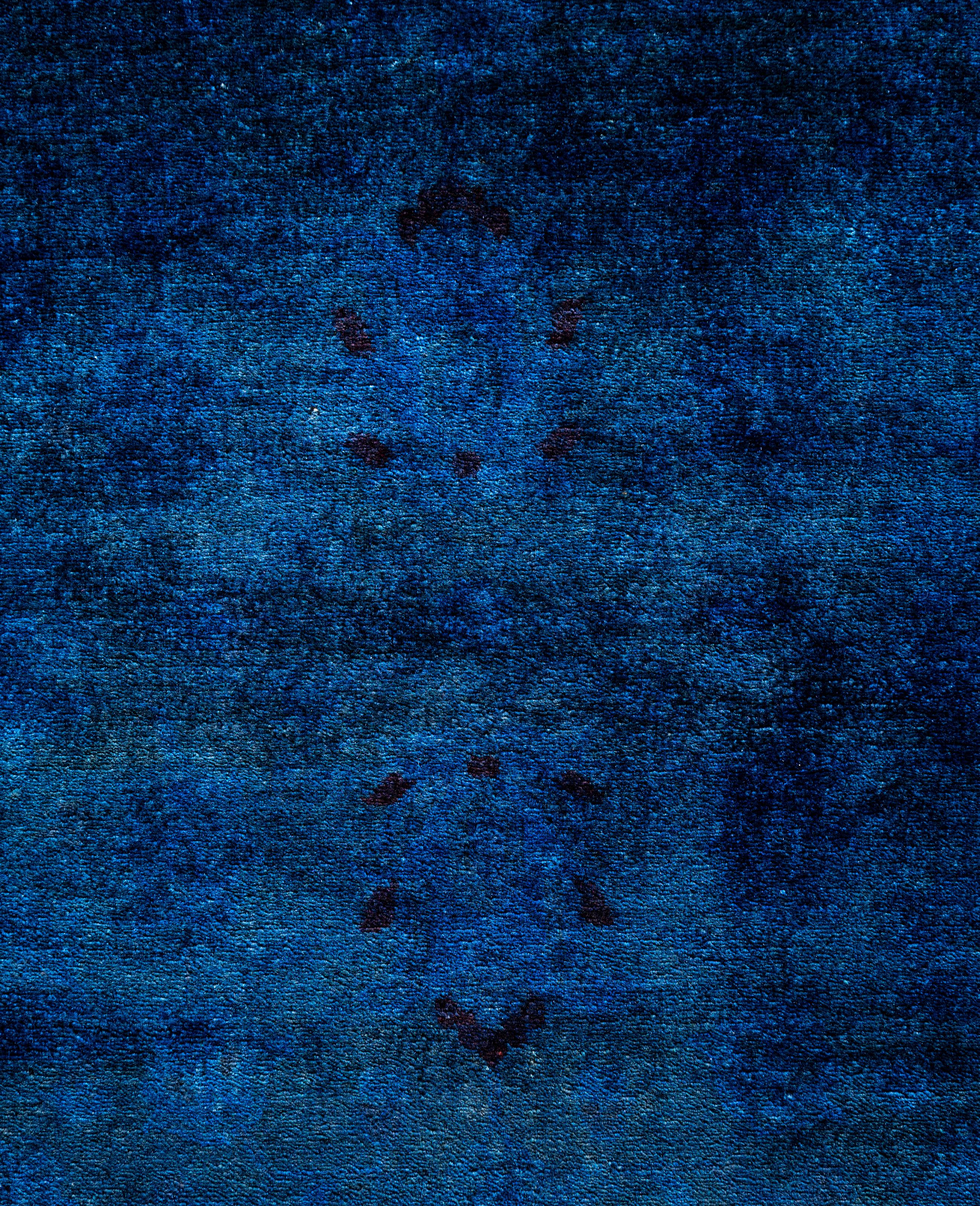 Pakistani Overdyed One-of-a-Kind Wool Blue Area Rug 12' 4