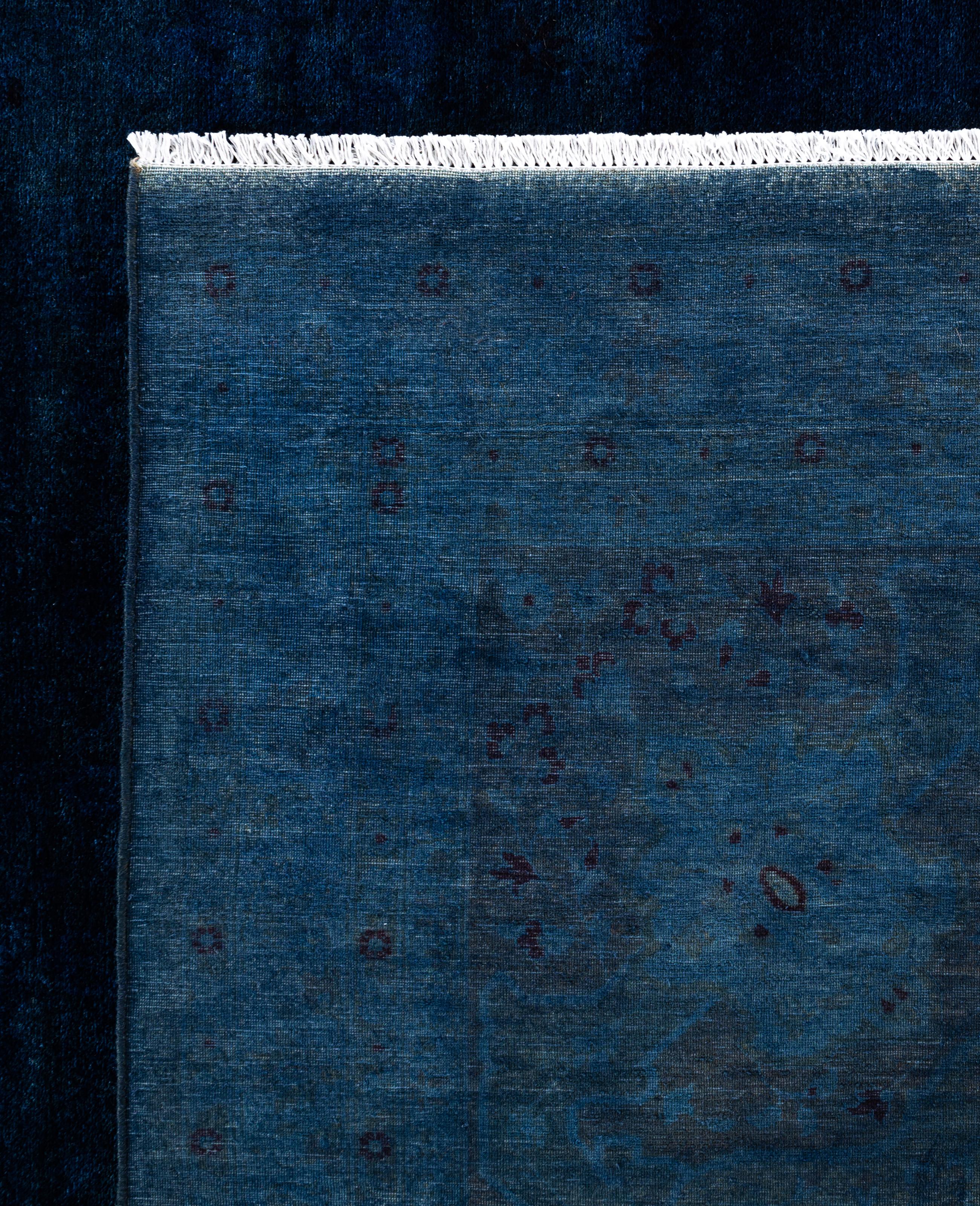 Overdyed One-of-a-Kind Wool Blue Area Rug 12' 4
