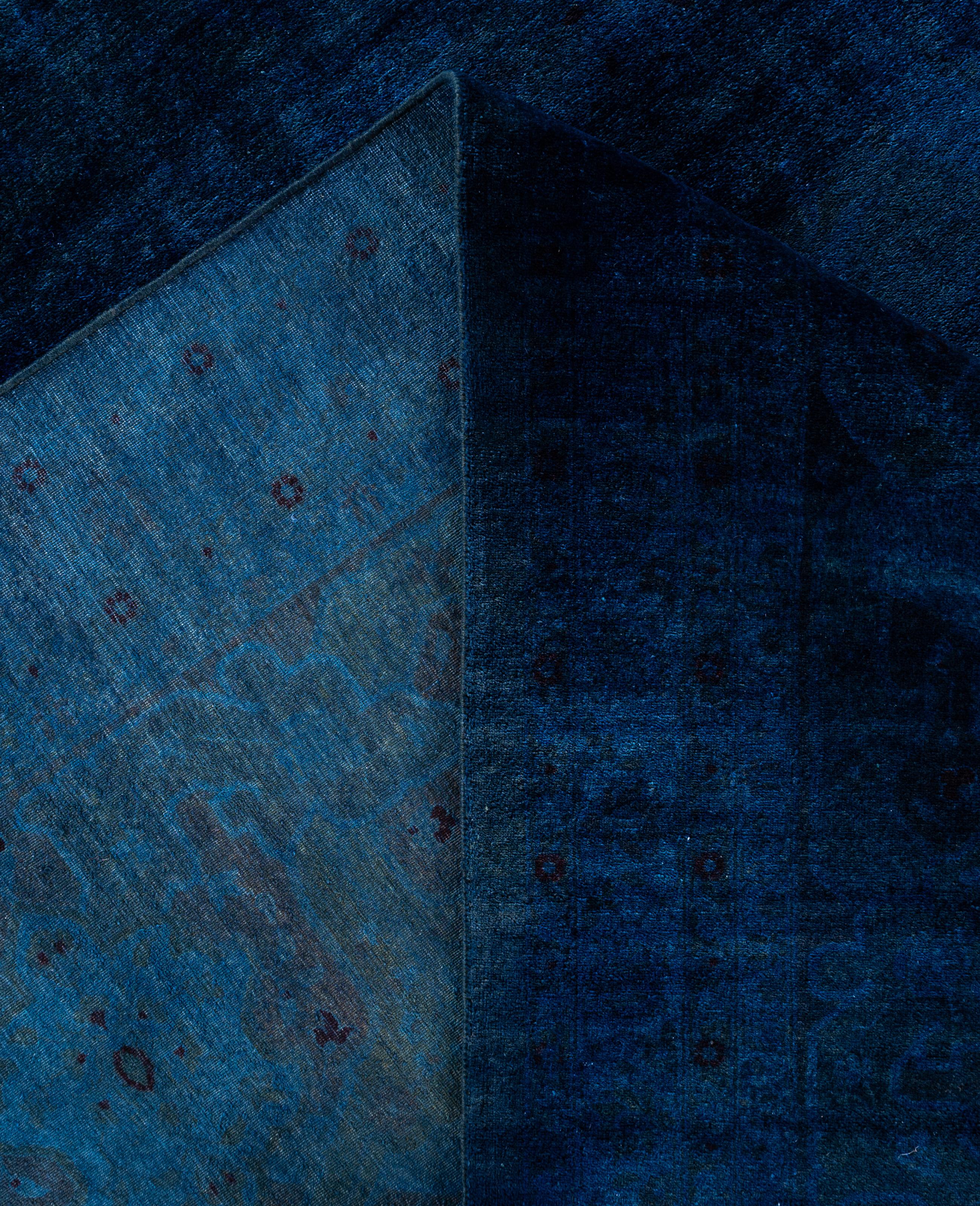 Contemporary Overdyed One-of-a-Kind Wool Blue Area Rug 12' 4