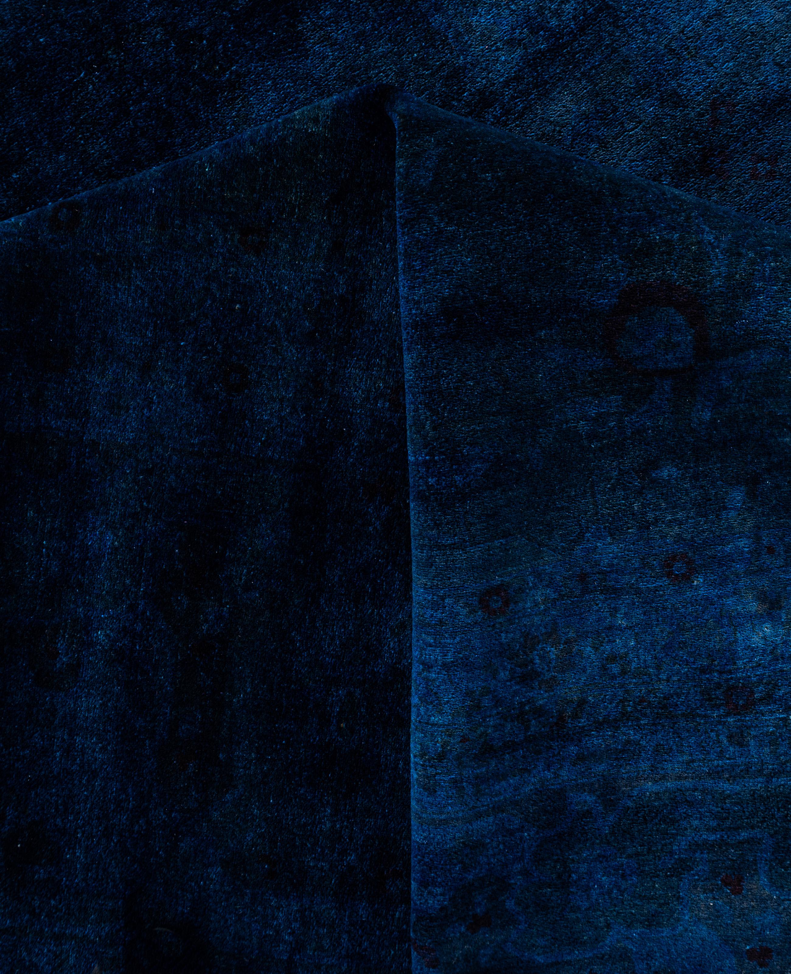 Overdyed One-of-a-Kind Wool Blue Area Rug 12' 4