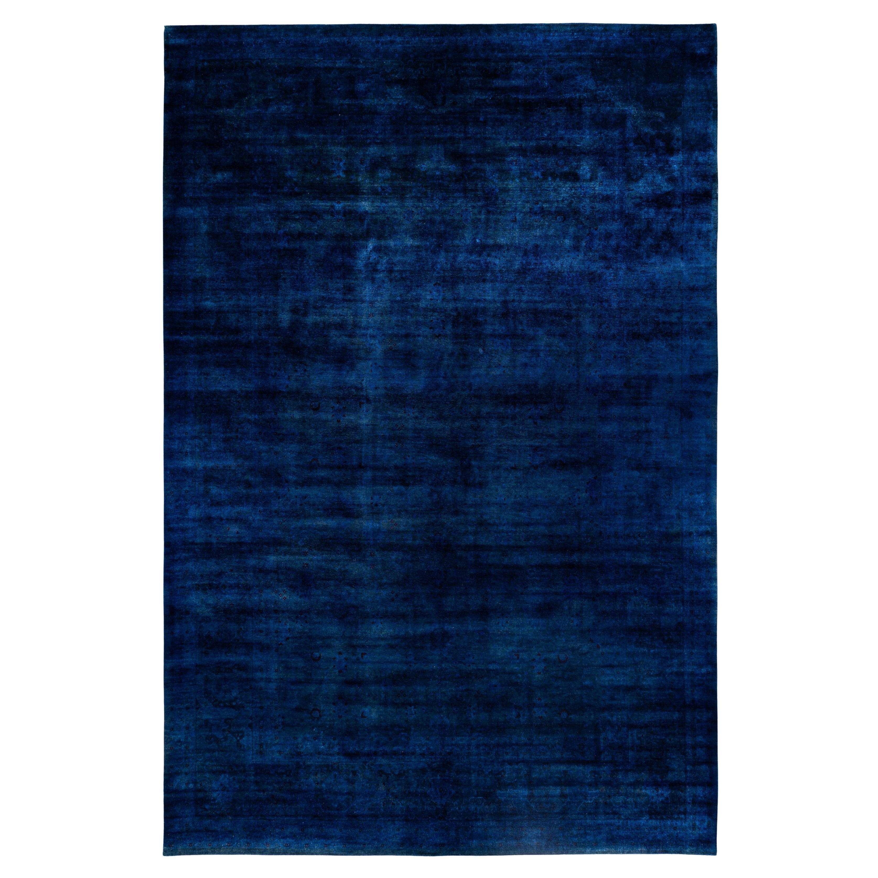 Overdyed One-of-a-Kind Wool Blue Area Rug 12' 4" x 18' 1"