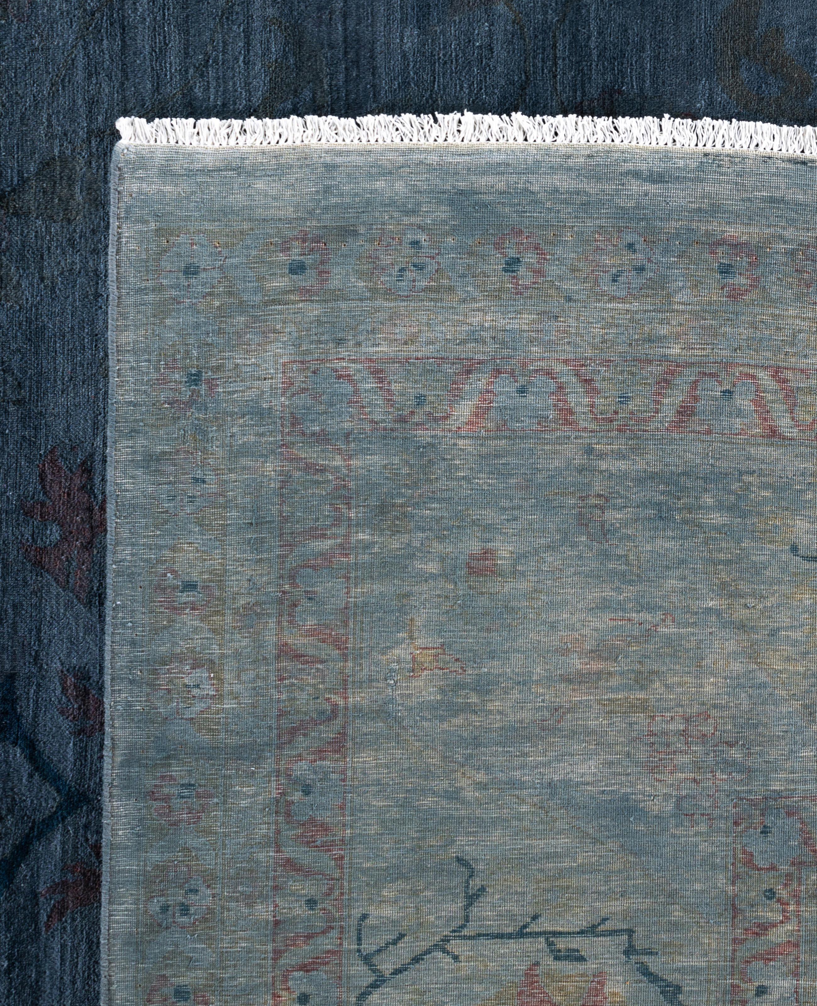 Overdyed One-of-a-Kind Wool Blue Area Rug 12' 9