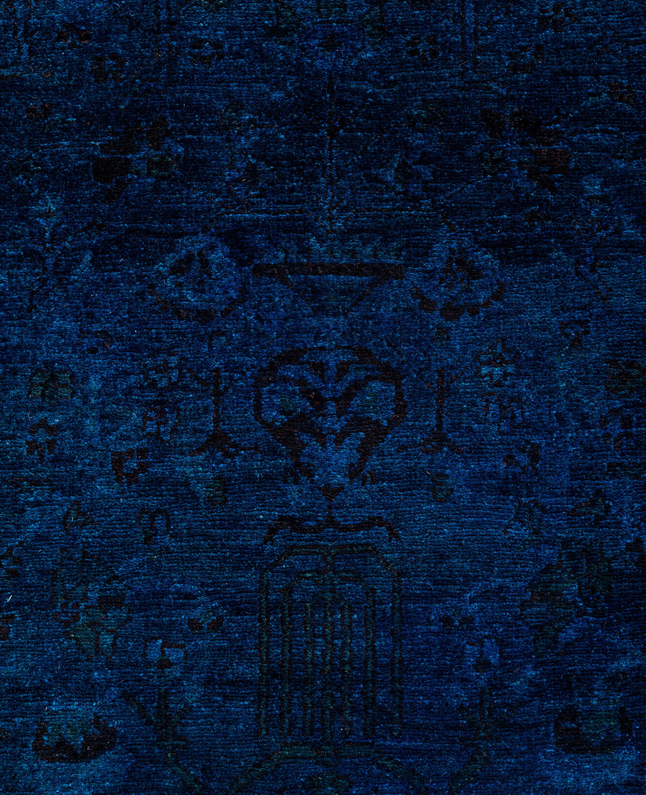 Pakistani Overdyed One-of-a-Kind Wool Blue Area Rug 4' 1