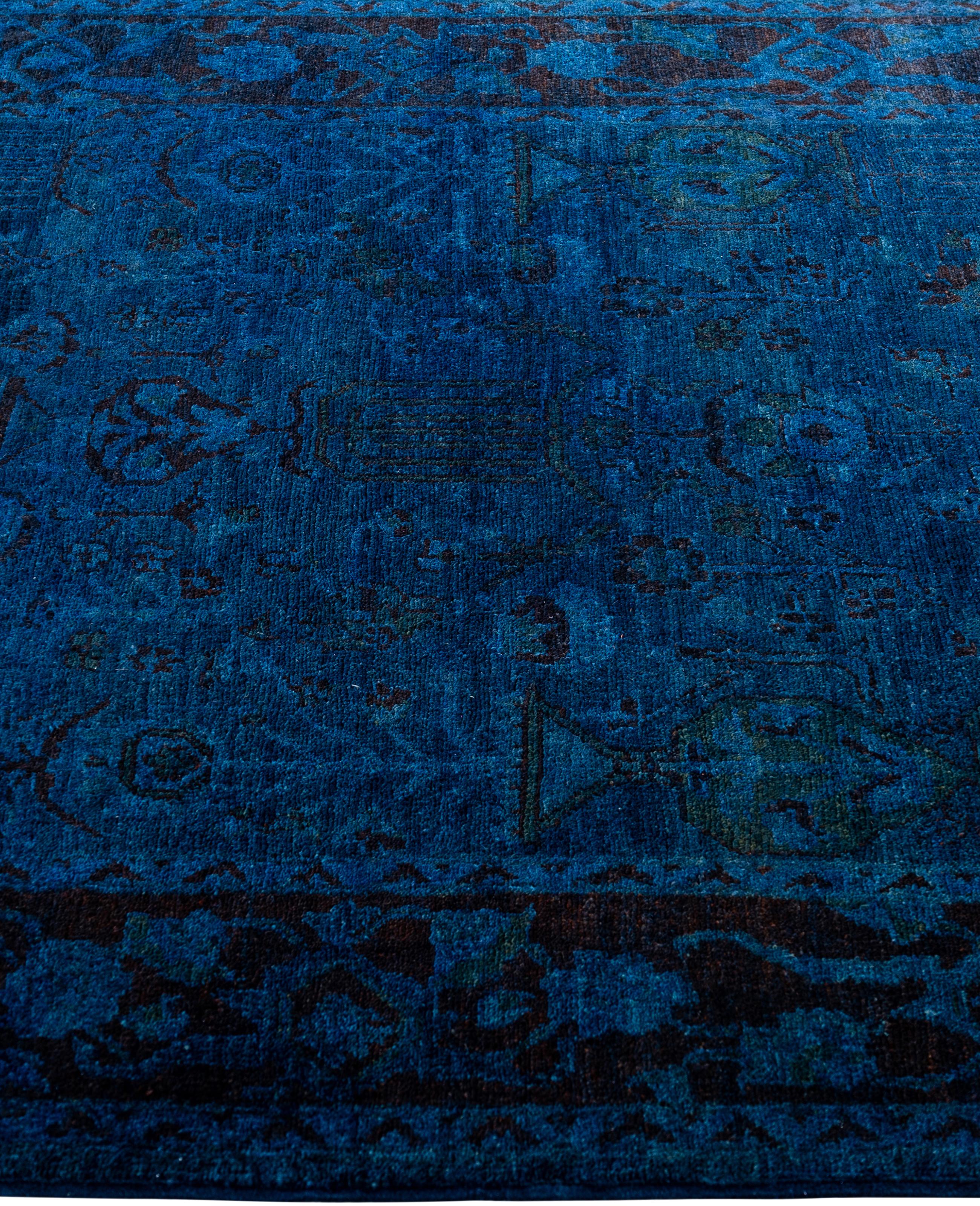 Hand-Knotted Overdyed One-of-a-Kind Wool Blue Area Rug 4' 1