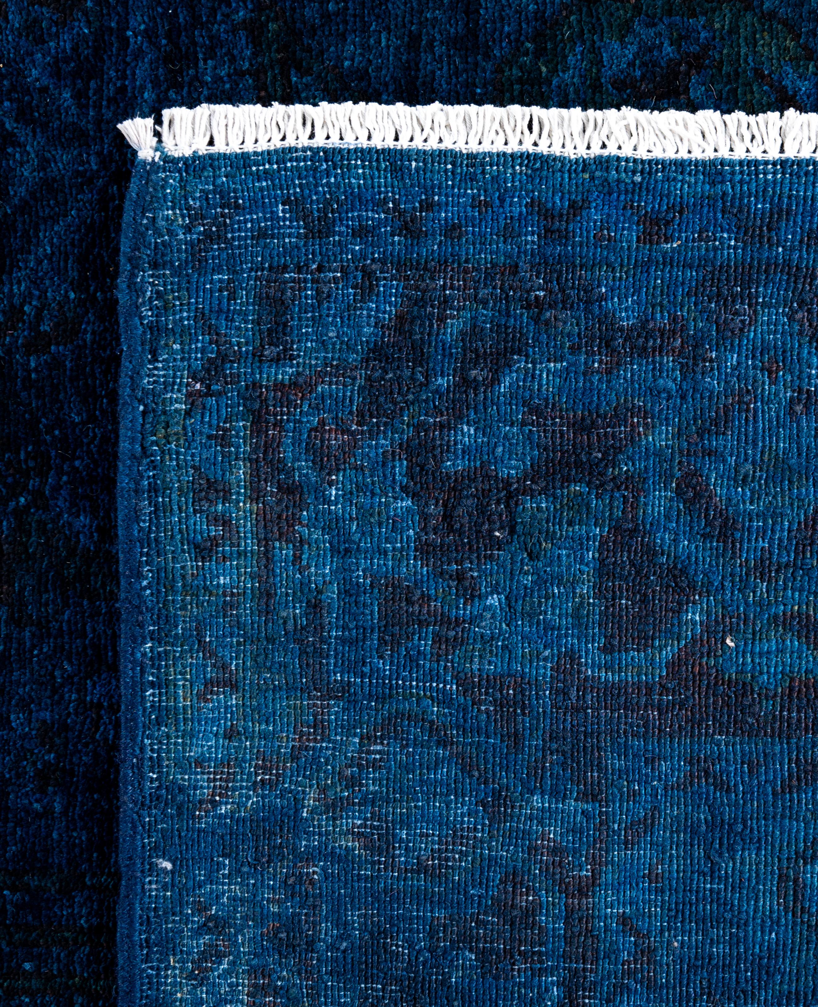 Overdyed One-of-a-Kind Wool Blue Area Rug 4' 1