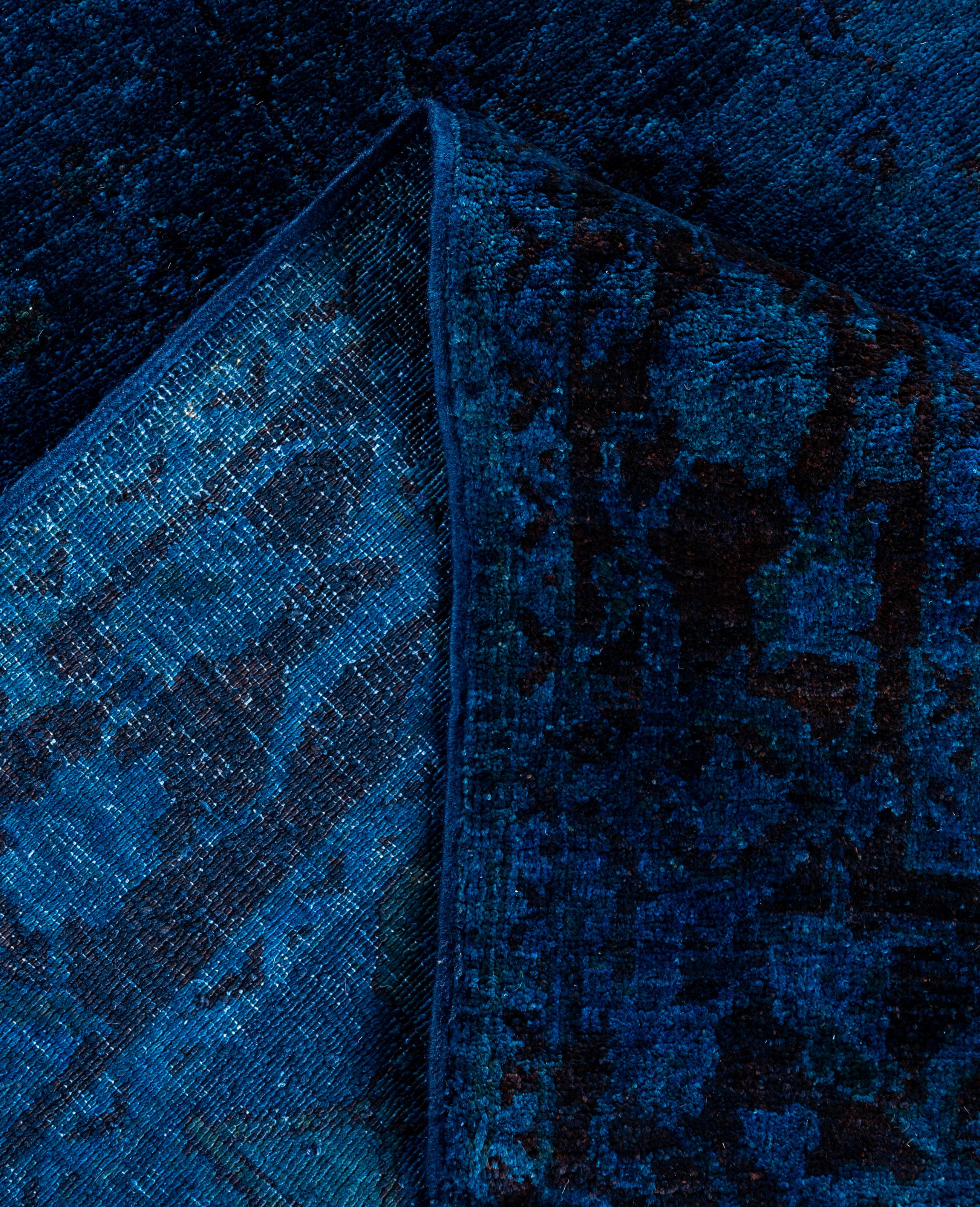 Contemporary Overdyed One-of-a-Kind Wool Blue Area Rug 4' 1