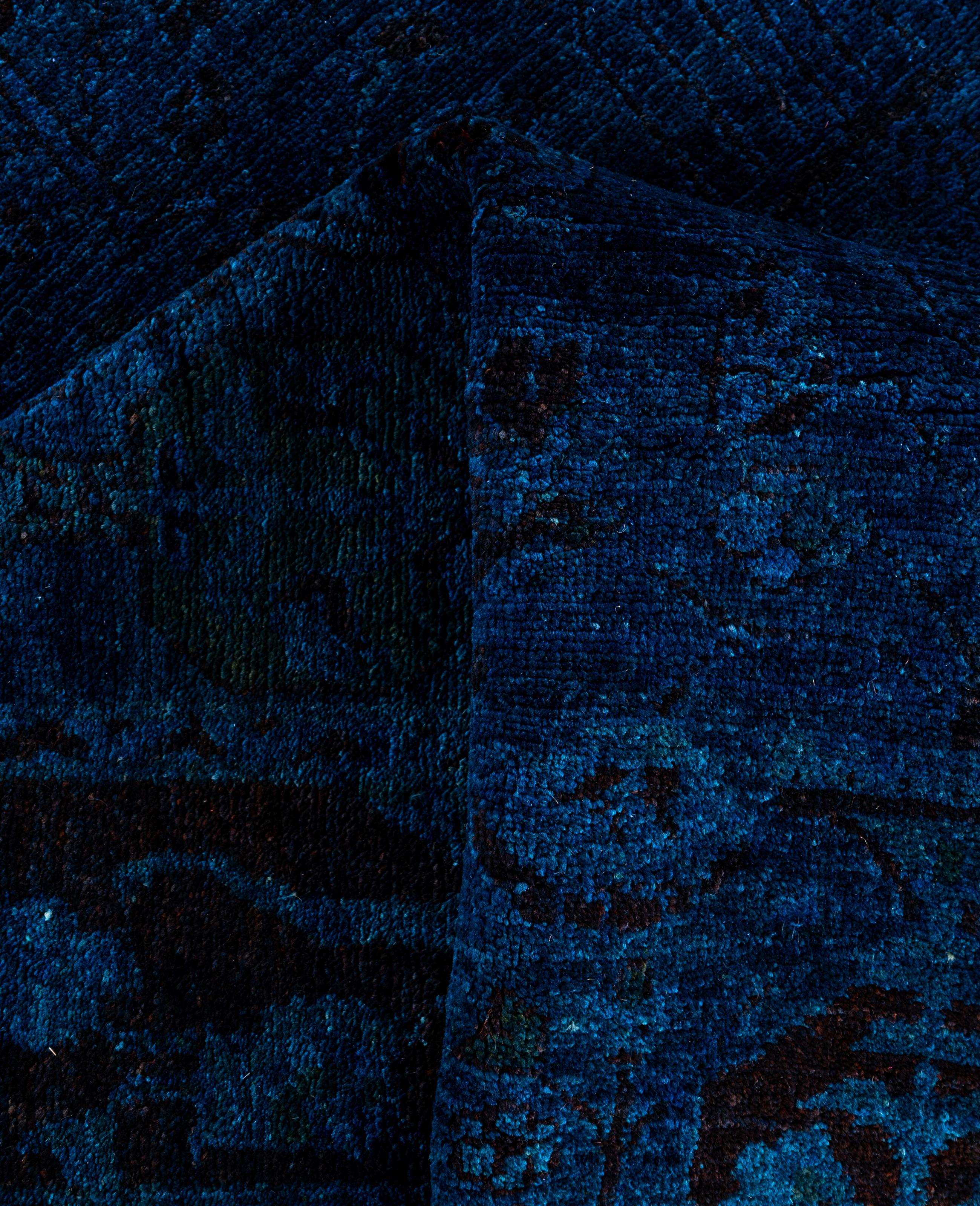 Overdyed One-of-a-Kind Wool Blue Area Rug 4' 1