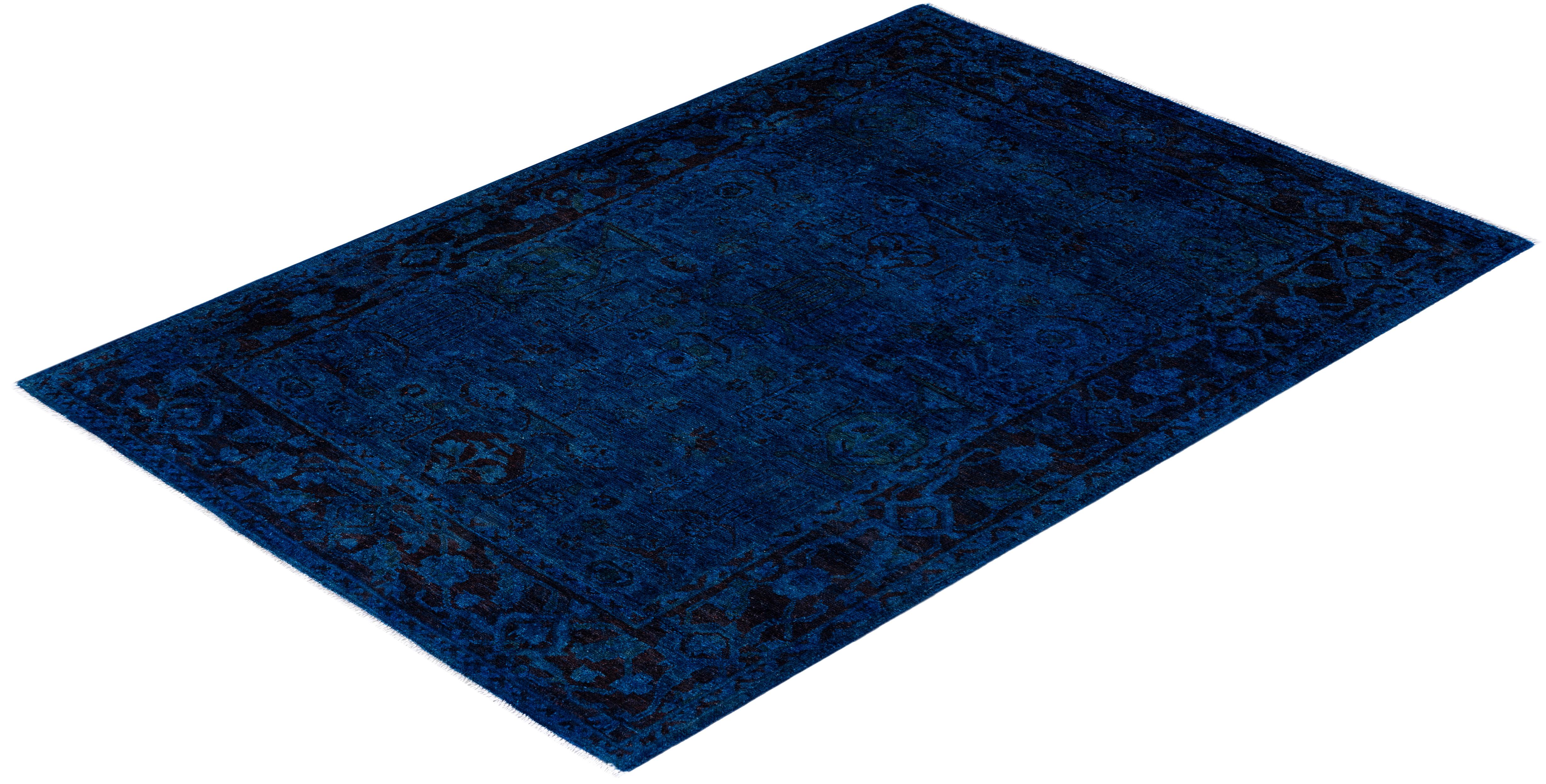 Overdyed One-of-a-Kind Wool Blue Area Rug 4' 1