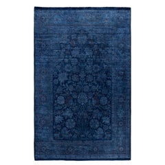 Tapis unique en laine surteintée bleu 4' 1" x 6' 2"