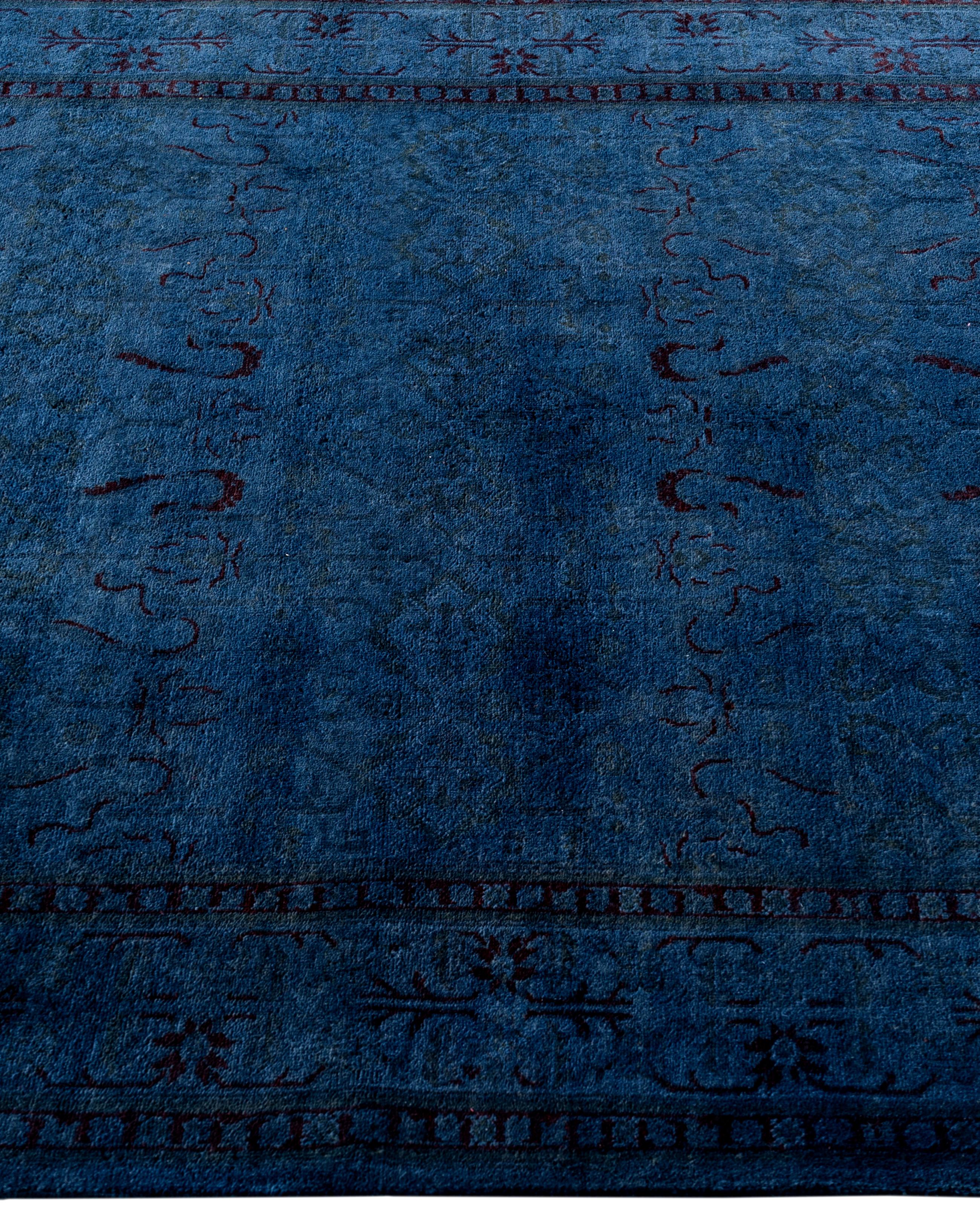Annodato a mano Tappeto blu in lana Overdyed One of a-Kind 4' 1
