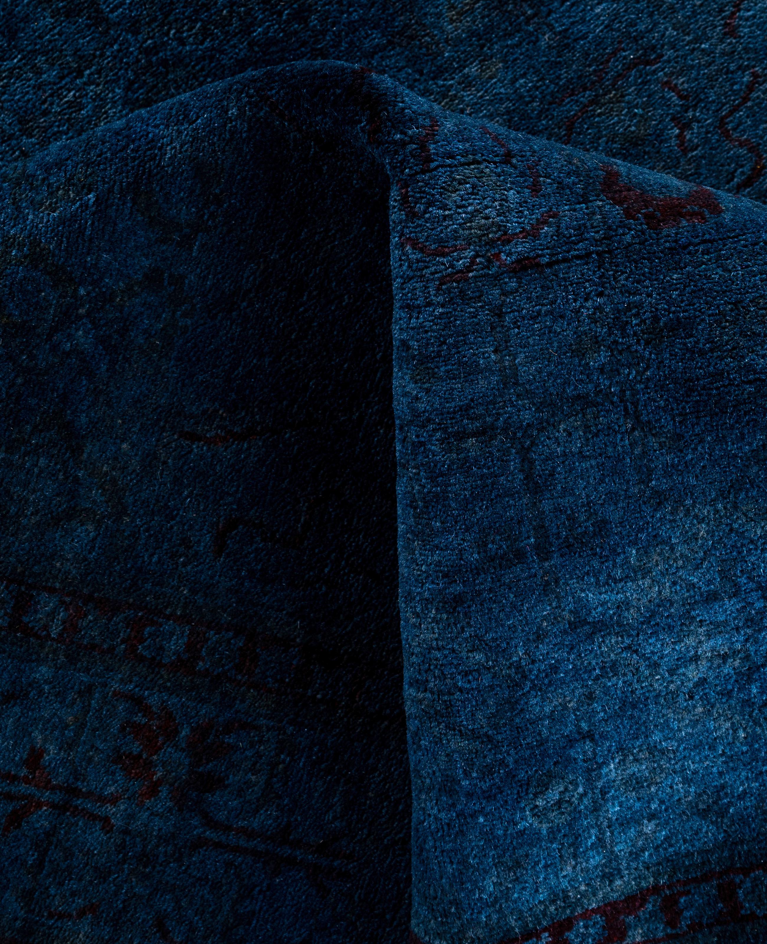 Lana Tappeto blu in lana Overdyed One of a-Kind 4' 1
