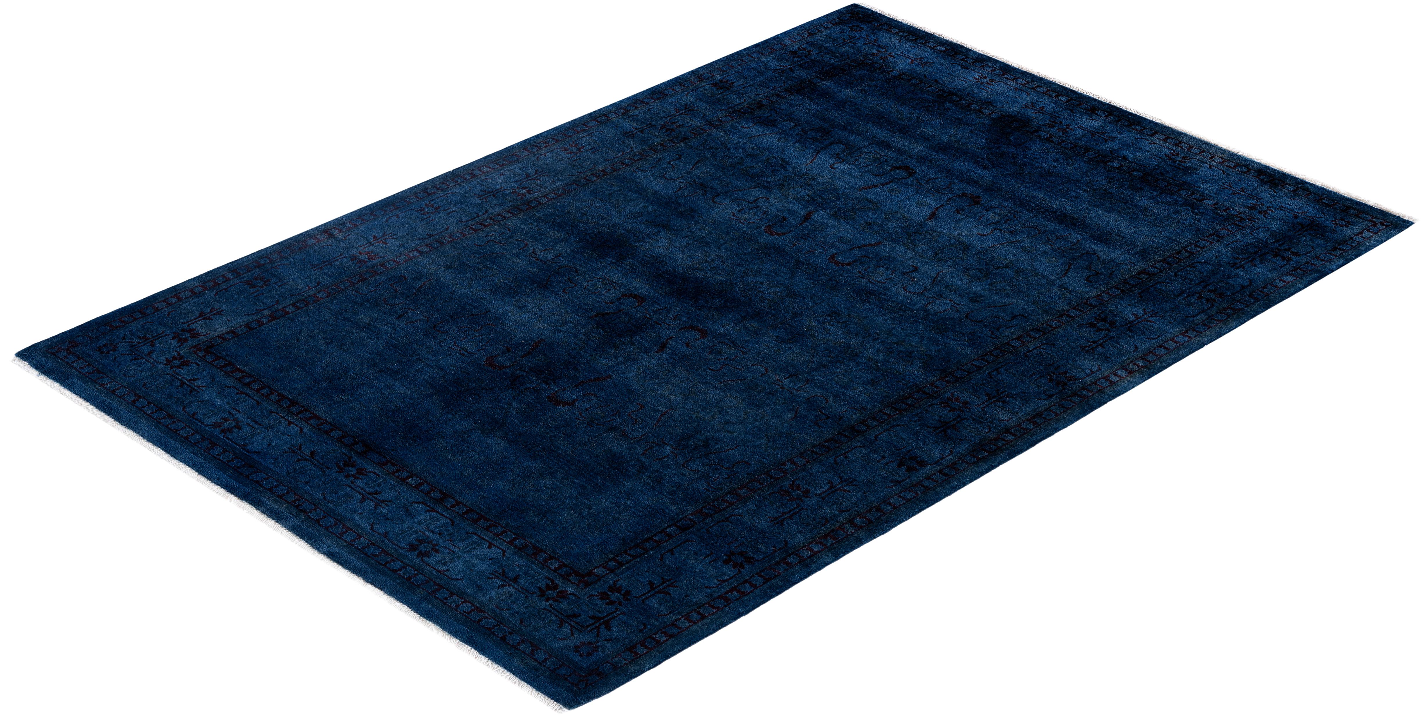 Tappeto blu in lana Overdyed One of a-Kind 4' 1