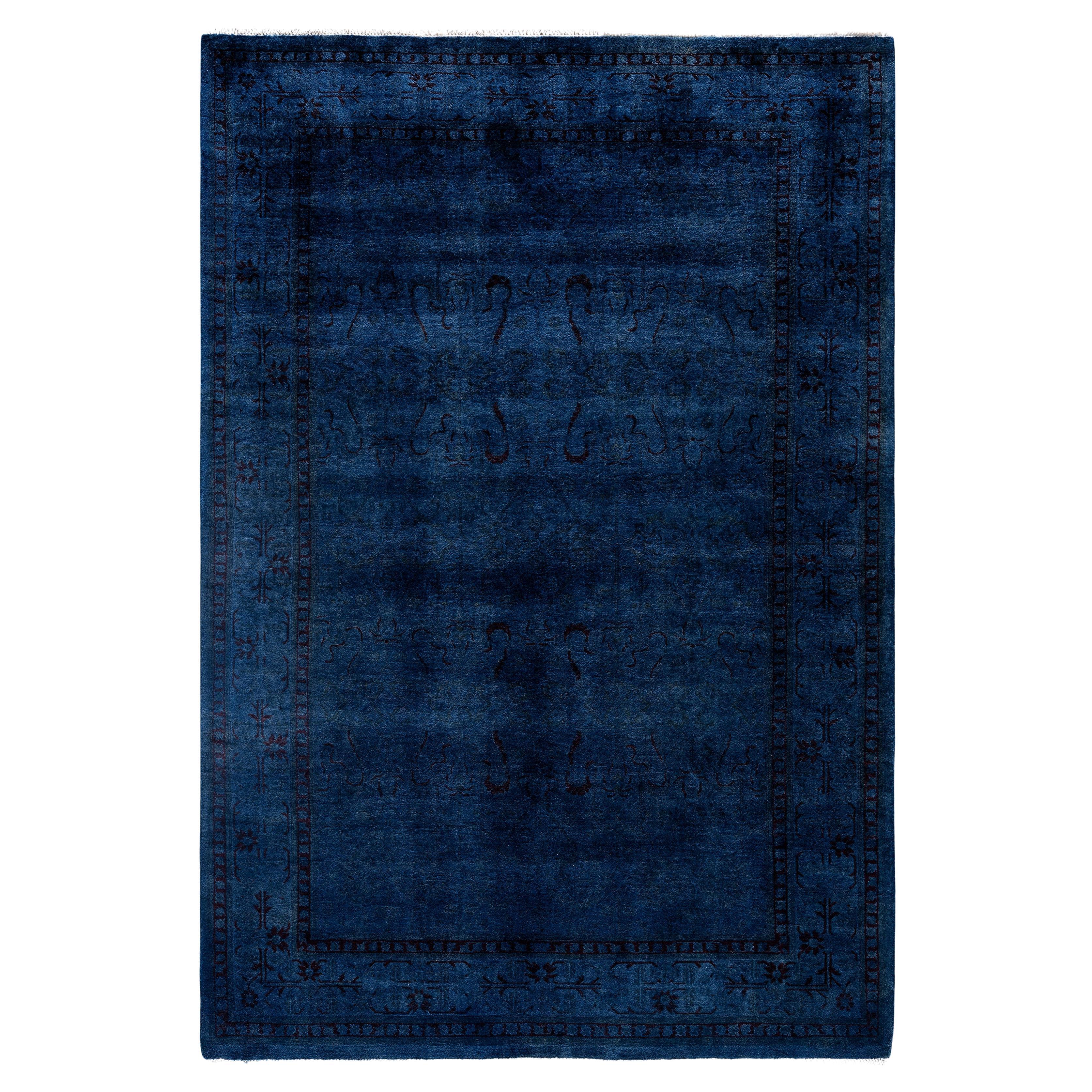 Tappeto blu in lana Overdyed One of a-Kind 4' 1" x 6' 4" in vendita